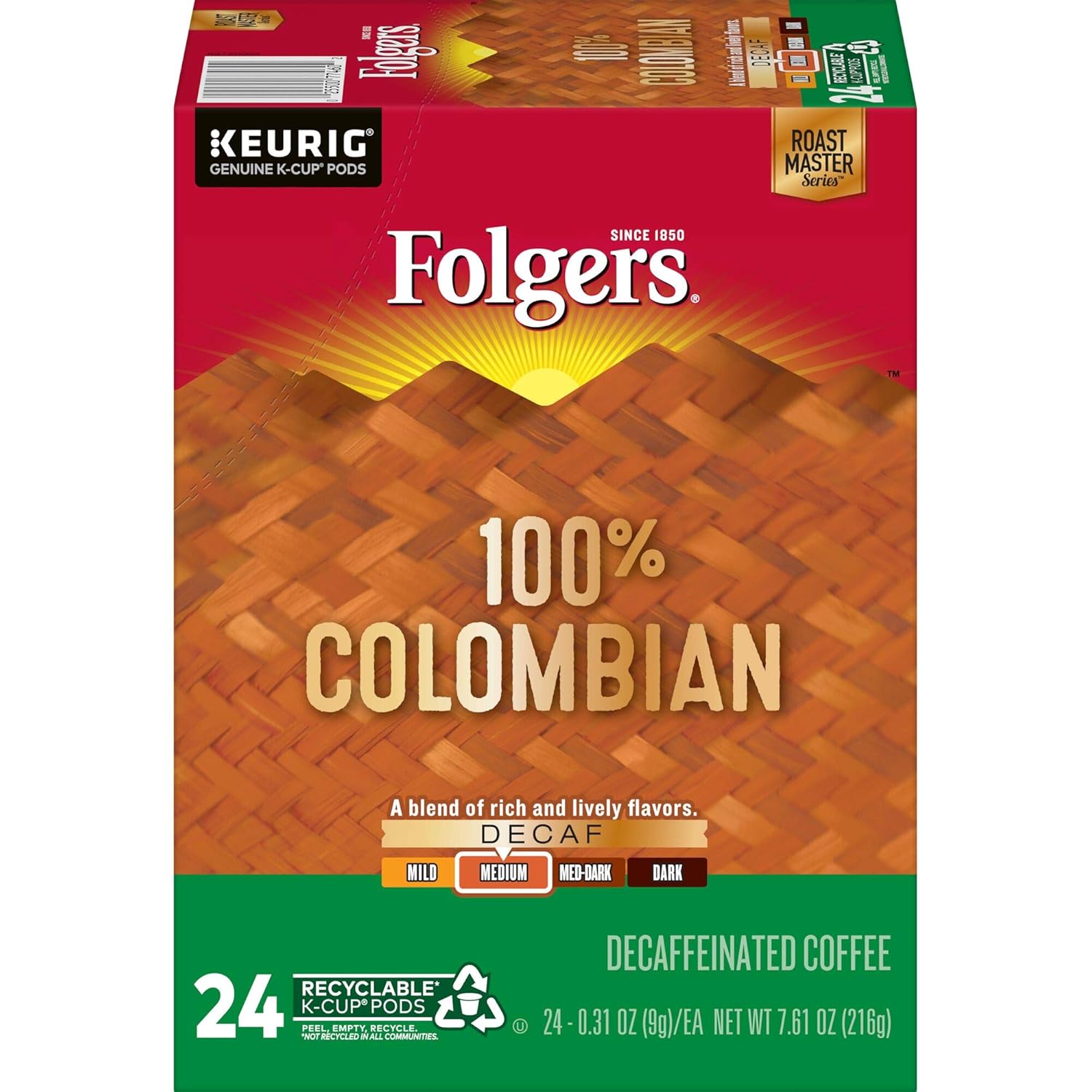 Folgers 100% Colombian Decaf Medium Roast Coffee, 96 Keurig K-Cup Pods - View 2