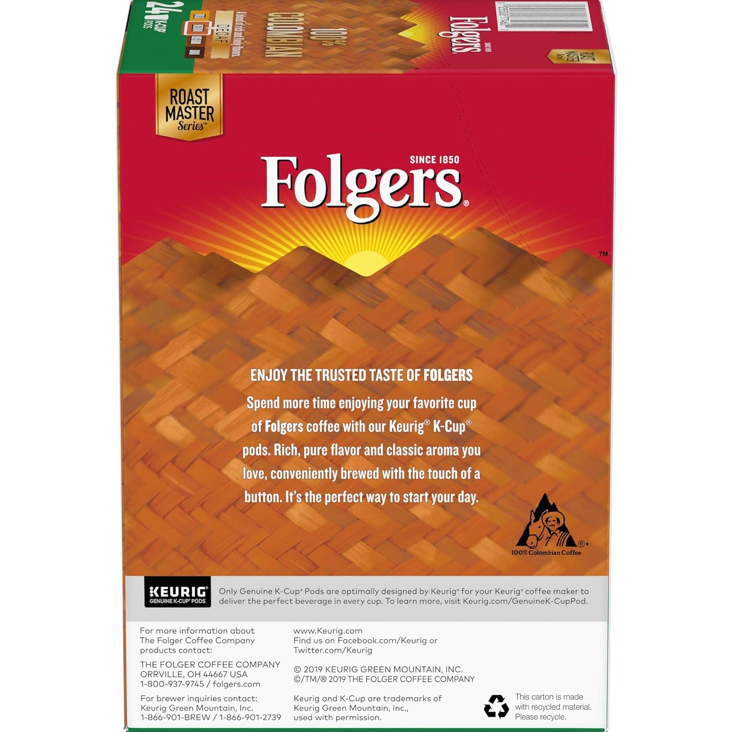 Folgers 100% Colombian Decaf Medium Roast Coffee, 96 Keurig K-Cup Pods - View 3