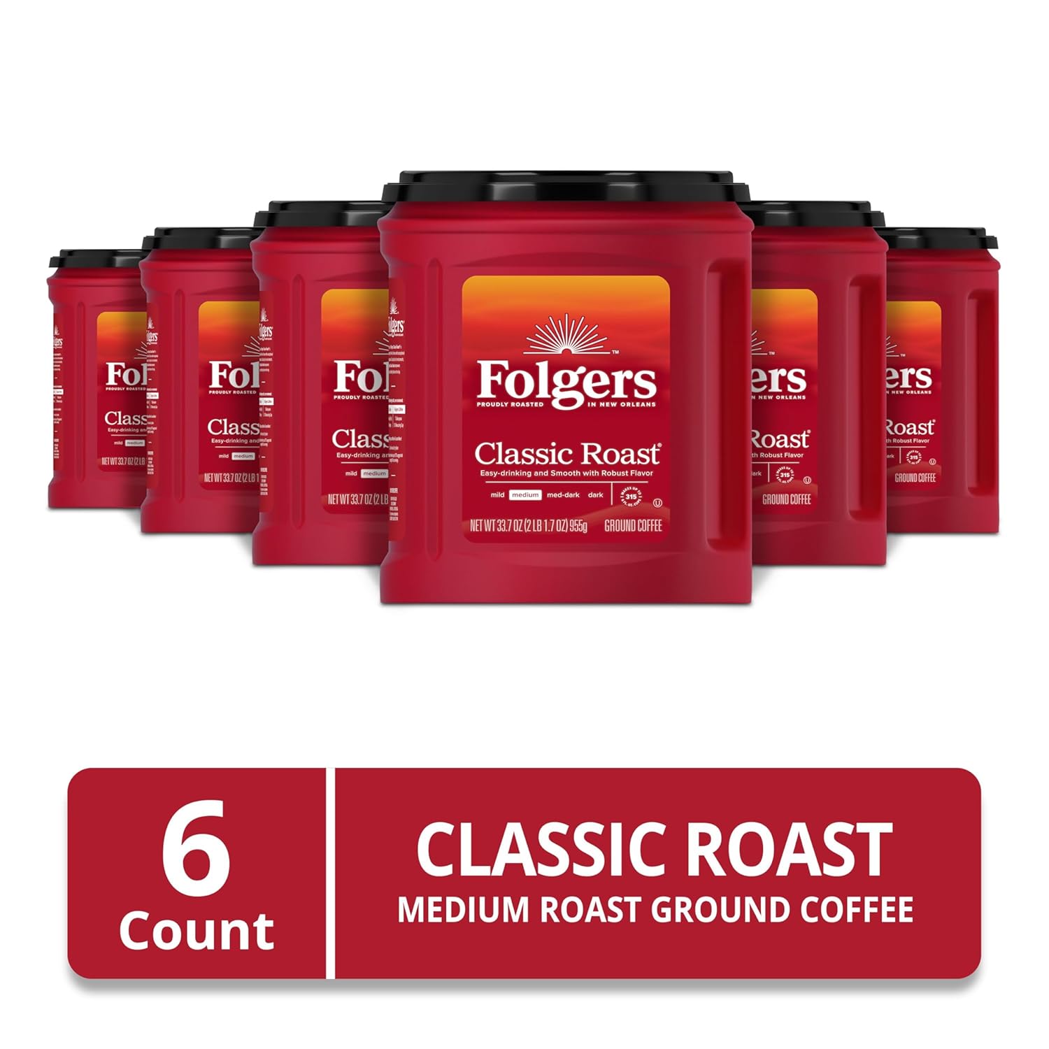 Folgers Classic Roast Medium Roast Ground Coffee, 33.7 Ounces (Pack of 6) - View 3
