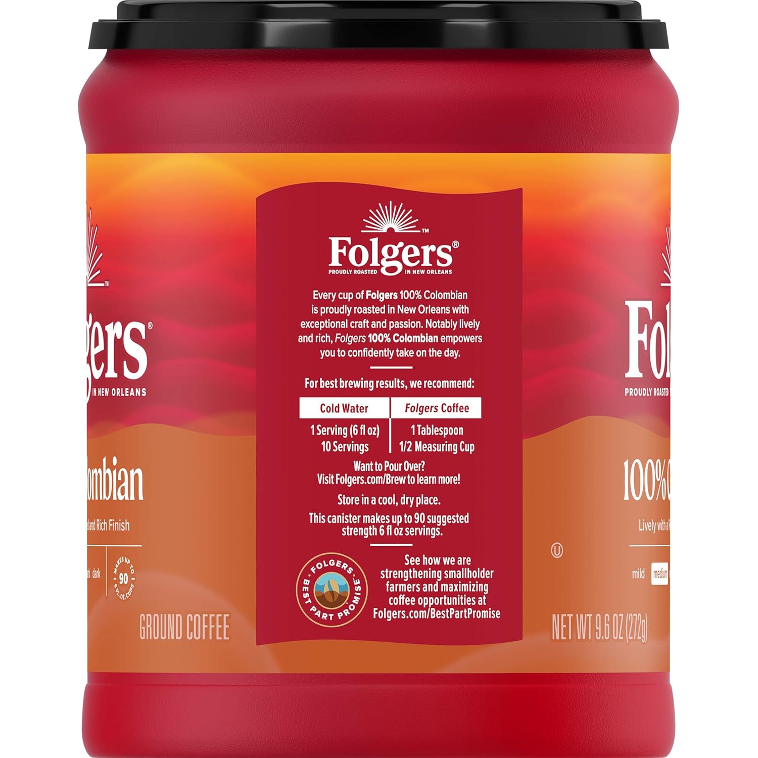 Folgers 100% Colombian Coffee, Medium Roast Ground Coffee, 9.6 Ounce Canister - View 6