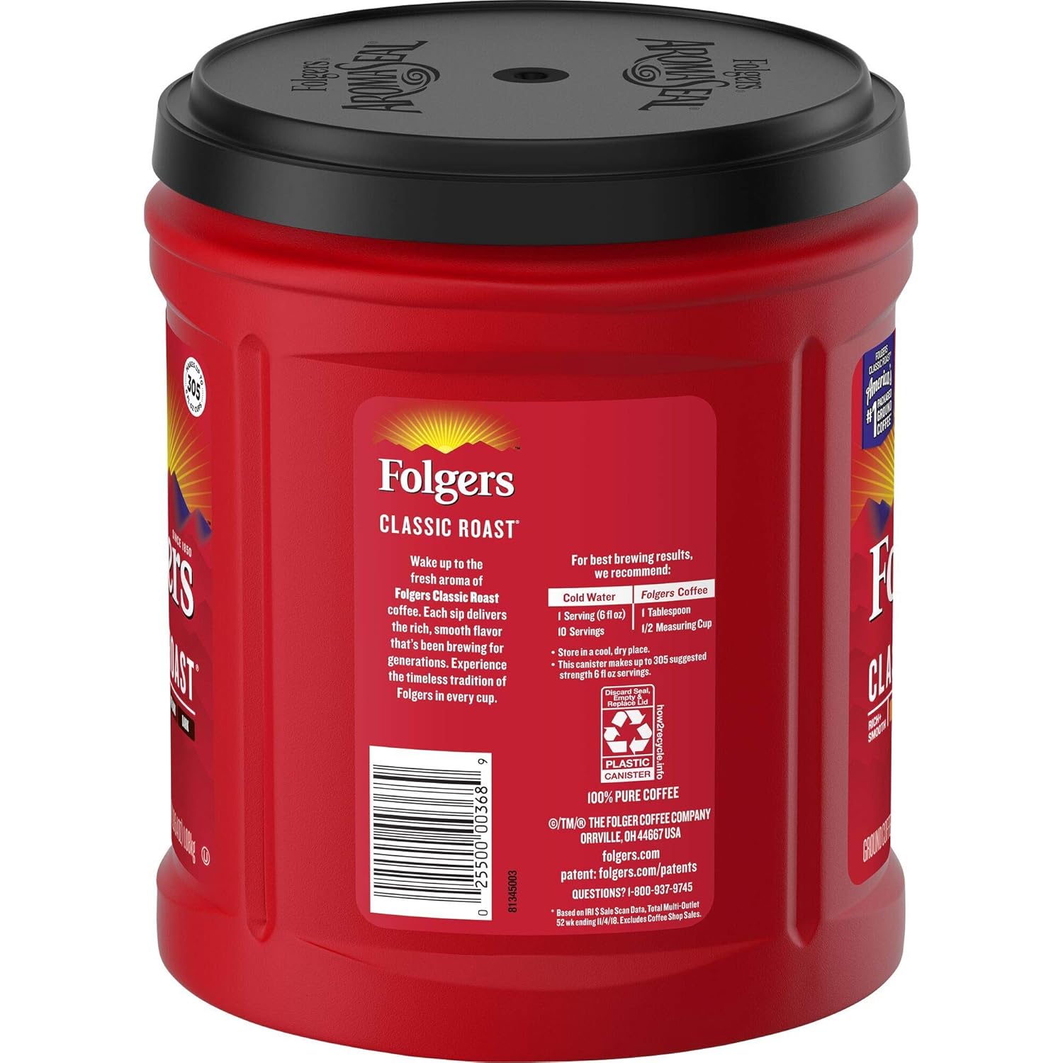 Folgers Classic Roast Medium Roast Ground Coffee, 38.4 Ounces (Pack of 6) - View 2