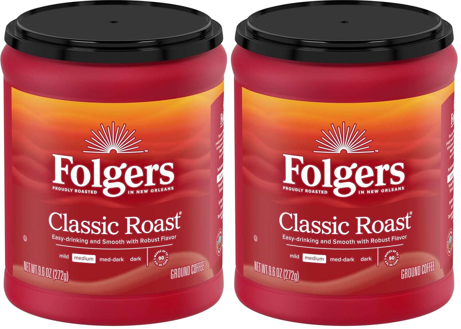 Folgers Classic Roast Medium Roast Ground Coffee, 9.6 Ounce (Pack of 2)