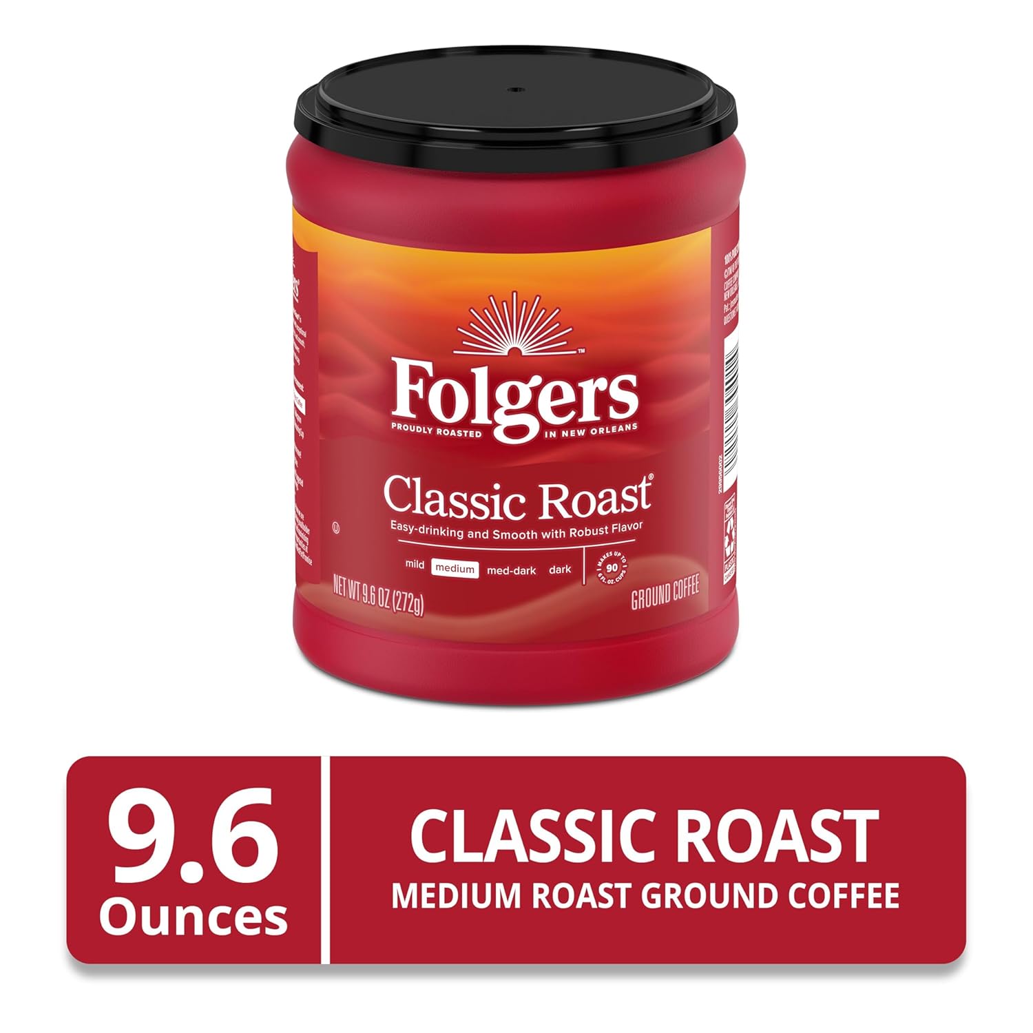 Folgers Classic Roast Medium Roast Ground Coffee, 9.6 Ounce (Pack of 2) - View 2