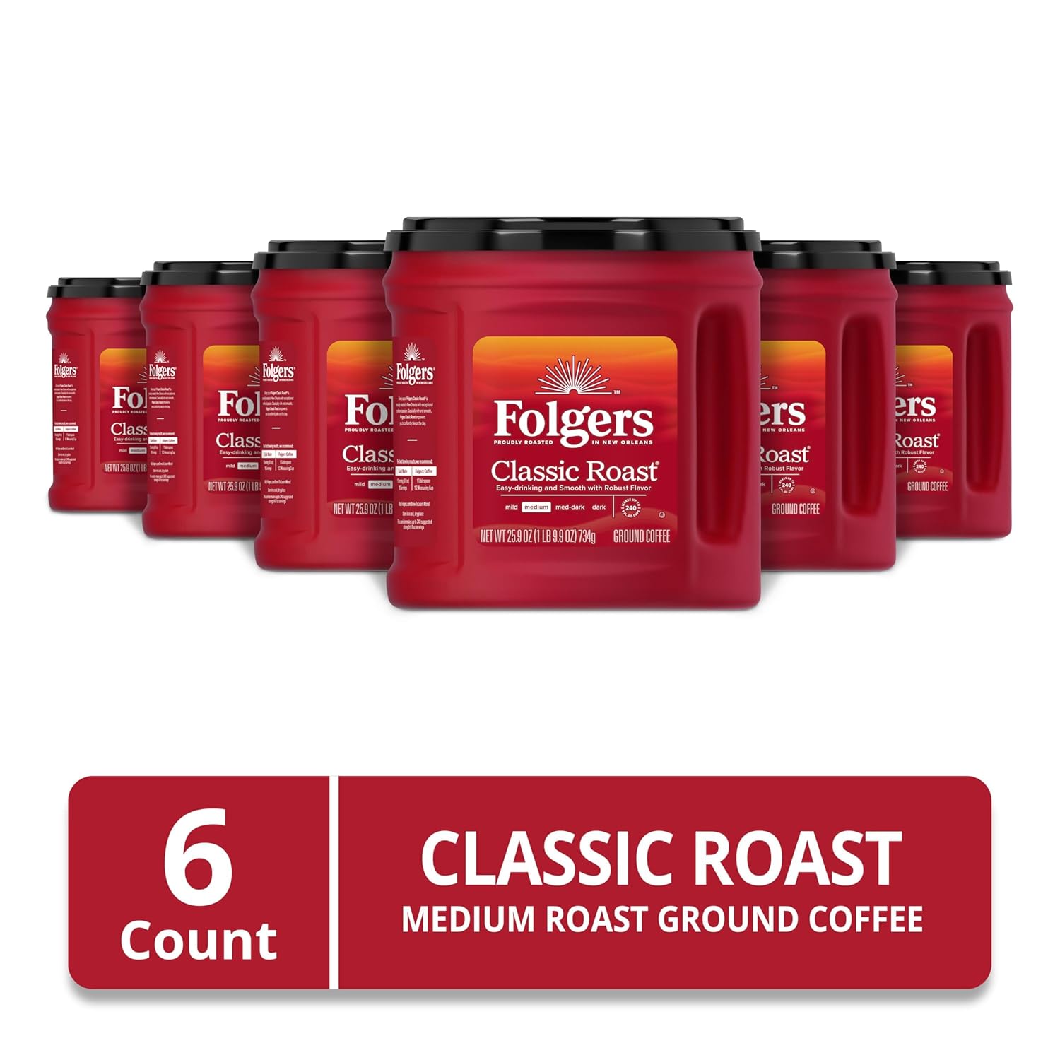 Folgers Classic Roast Ground Coffee, Medium Roast, 25.9 Oz. Canister (Pack of 6) - View 3