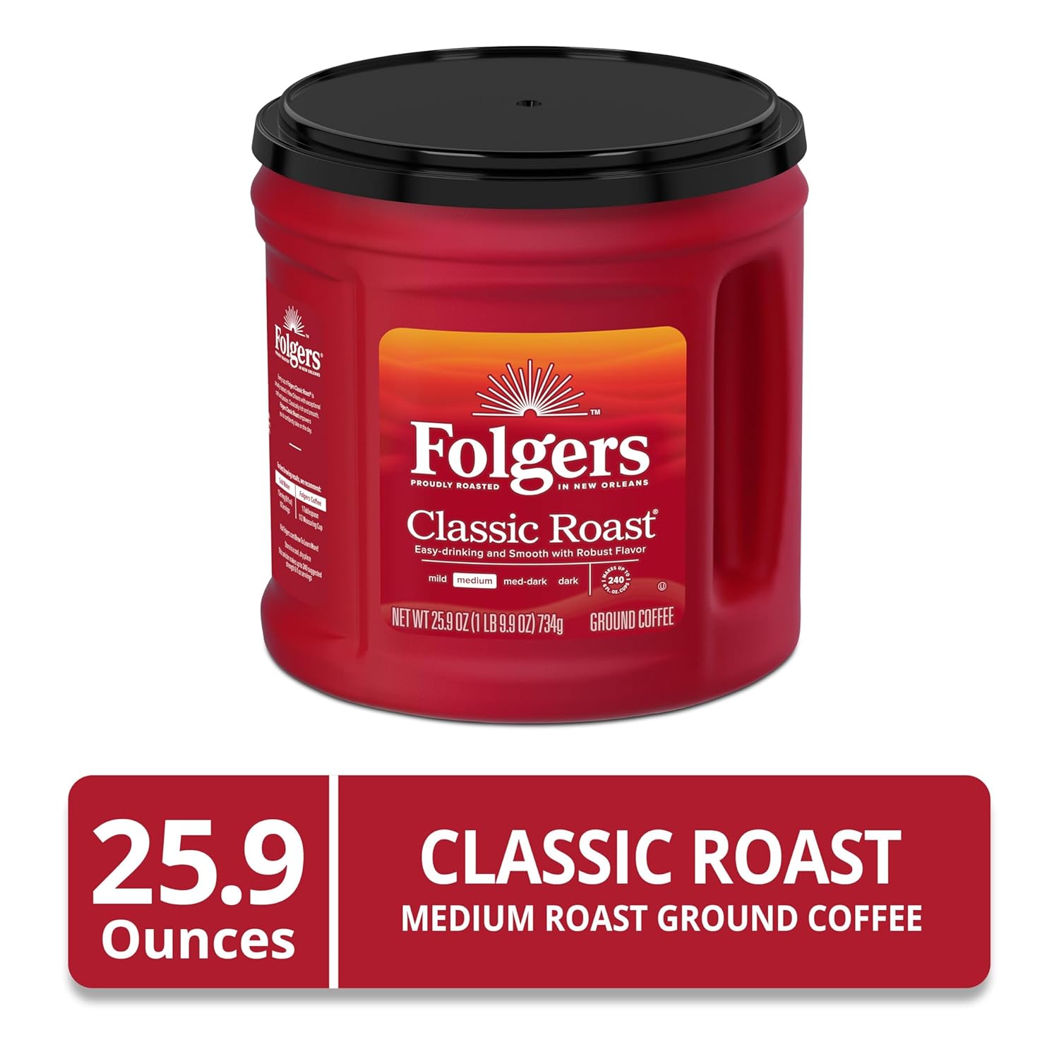 Folgers Classic Roast Ground Coffee, Medium Roast Coffee, 25.9 Ounce Canister - View 2