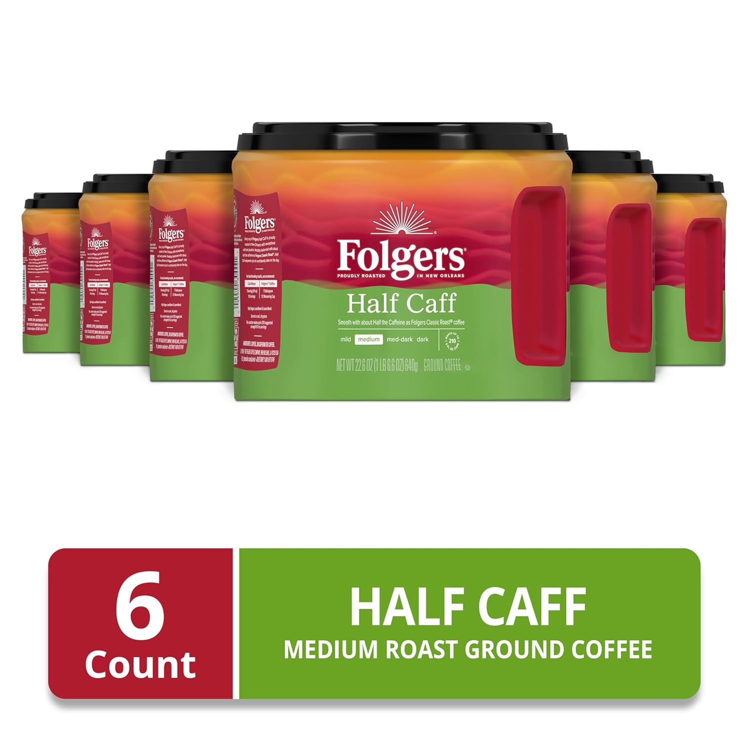 Folgers Half-Caff Medium Roast Ground Coffee, 22.6 Ounce (Pack of 6) - View 2