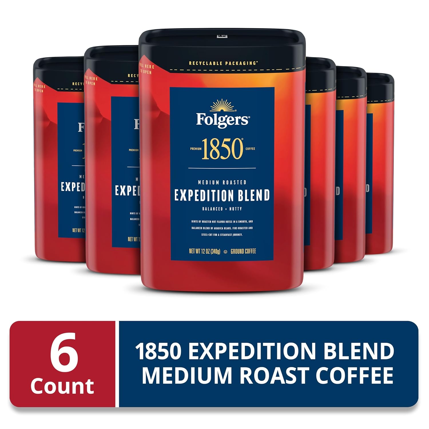 Folgers 1850 Expedition Blend Medium Roast Ground Coffee, 12 Ounce (Pack of 6) - View 2