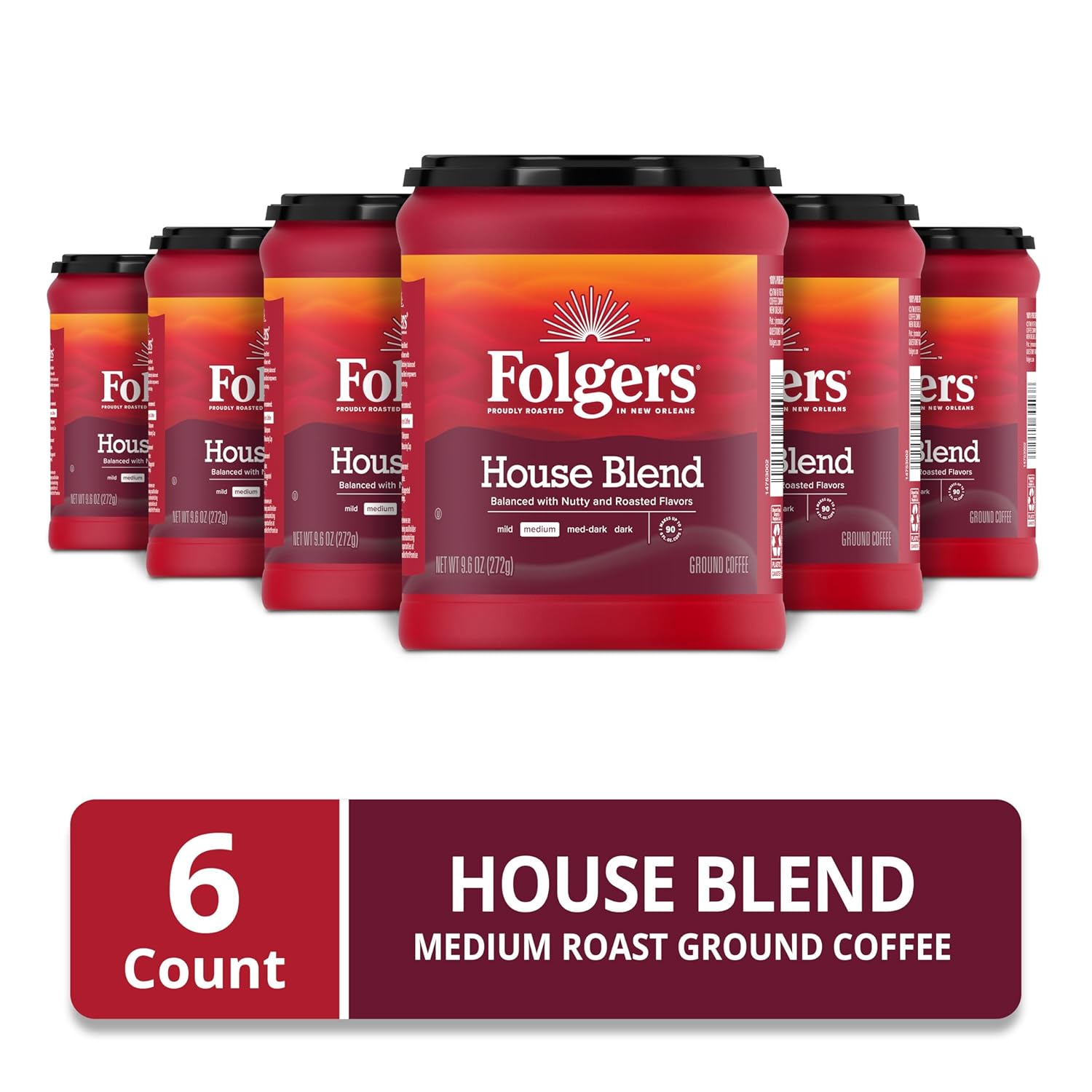 Folgers House Blend Medium Roast Ground Coffee, 9.6 Ounces (Pack of 6) - View 2