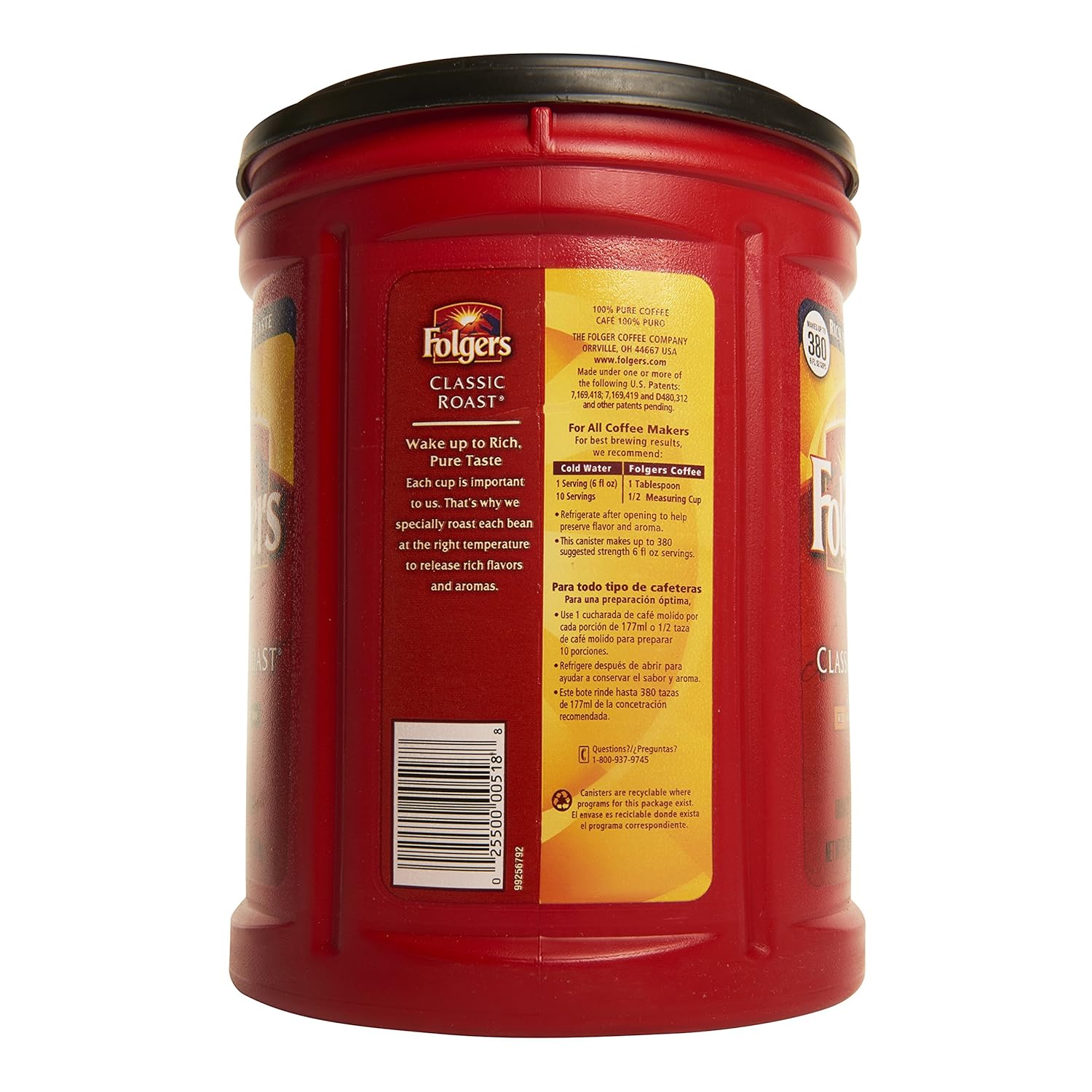 Folgers Classic Medium Roast Coffee, 5-Pack of 48 Ounce Cans - View 3