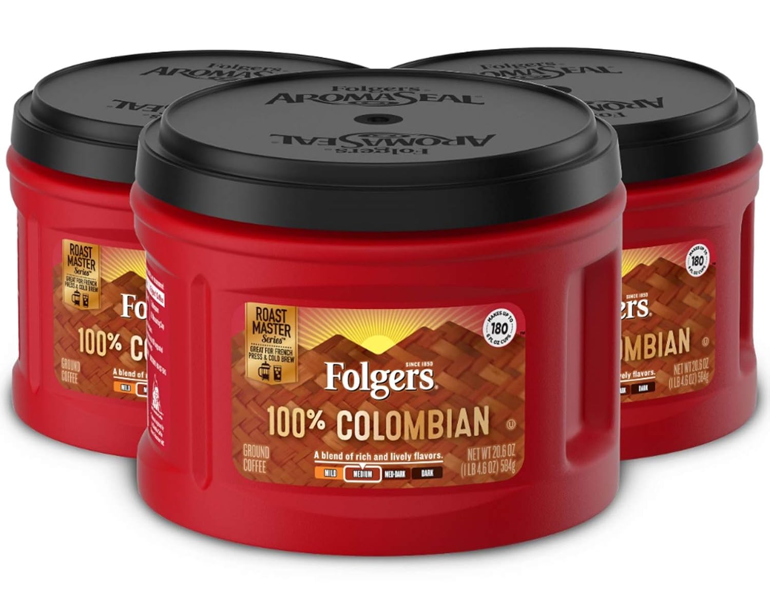 Folgers 100% Colombian Medium Roast Ground Coffee, 20.6 Ounces (Pack of 3) - View 2