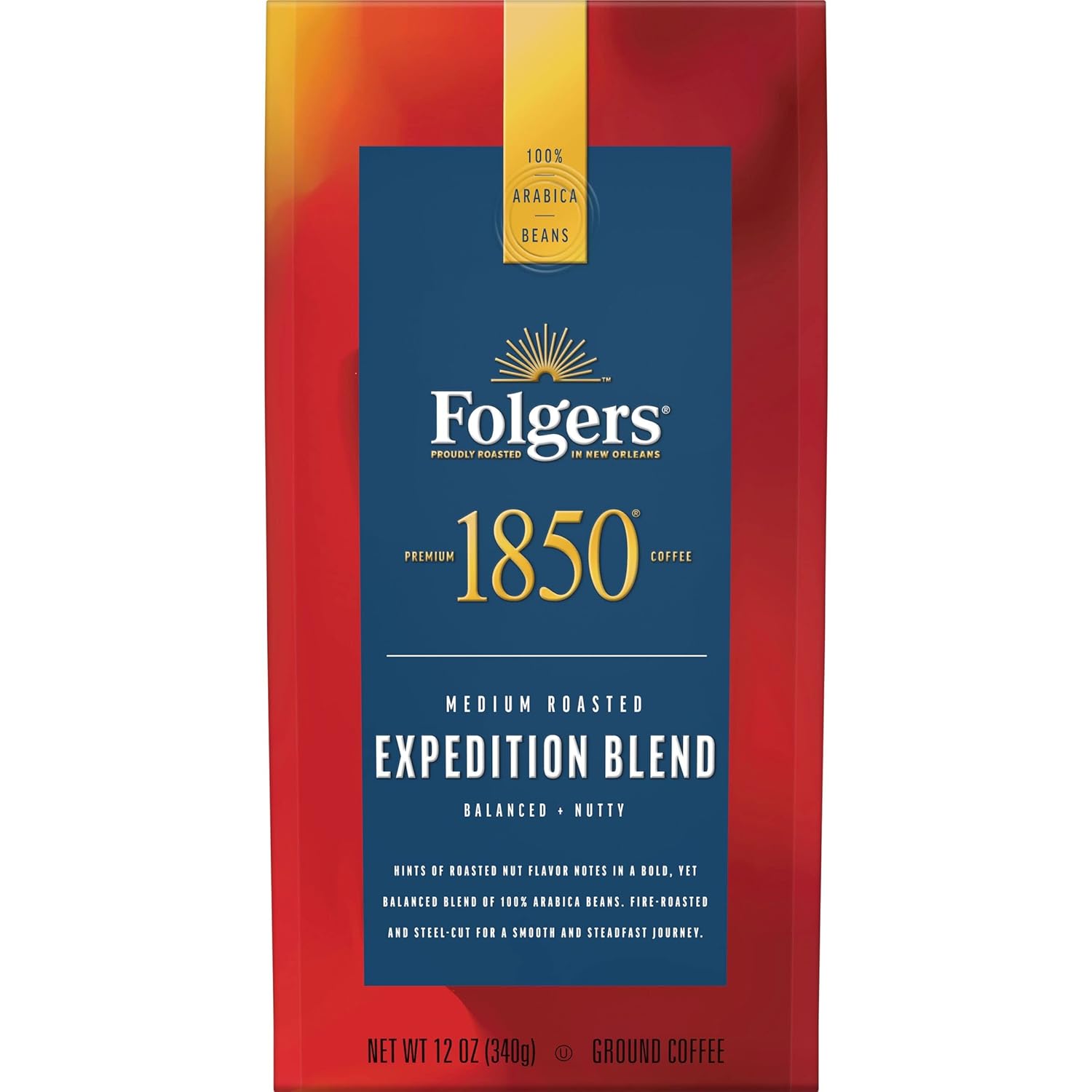 Folgers 1850 Expedition Blend Medium Roast Ground Coffee, 12 Ounce