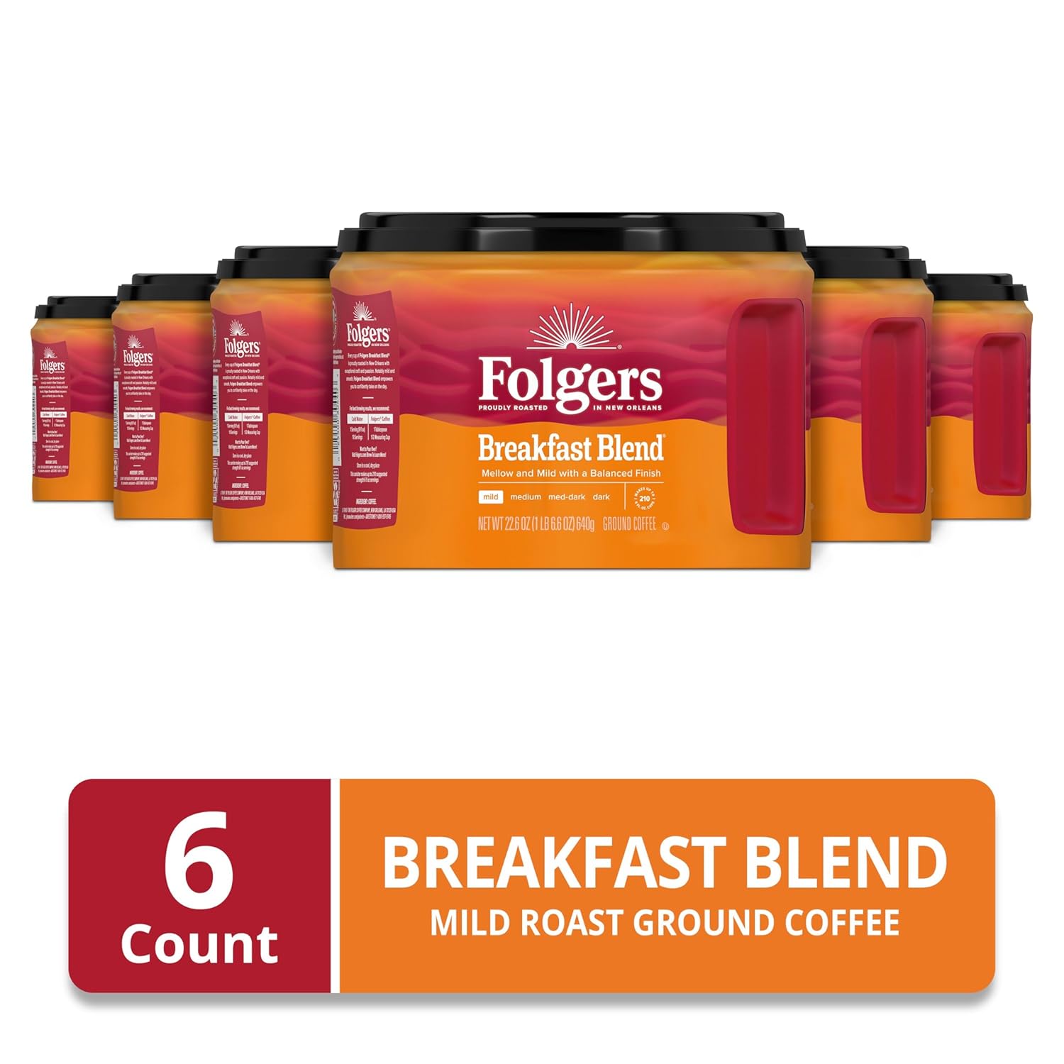 Folgers Breakfast Blend Mild Roast Ground Coffee, 22.6 Ounces (Pack of 6) - View 3