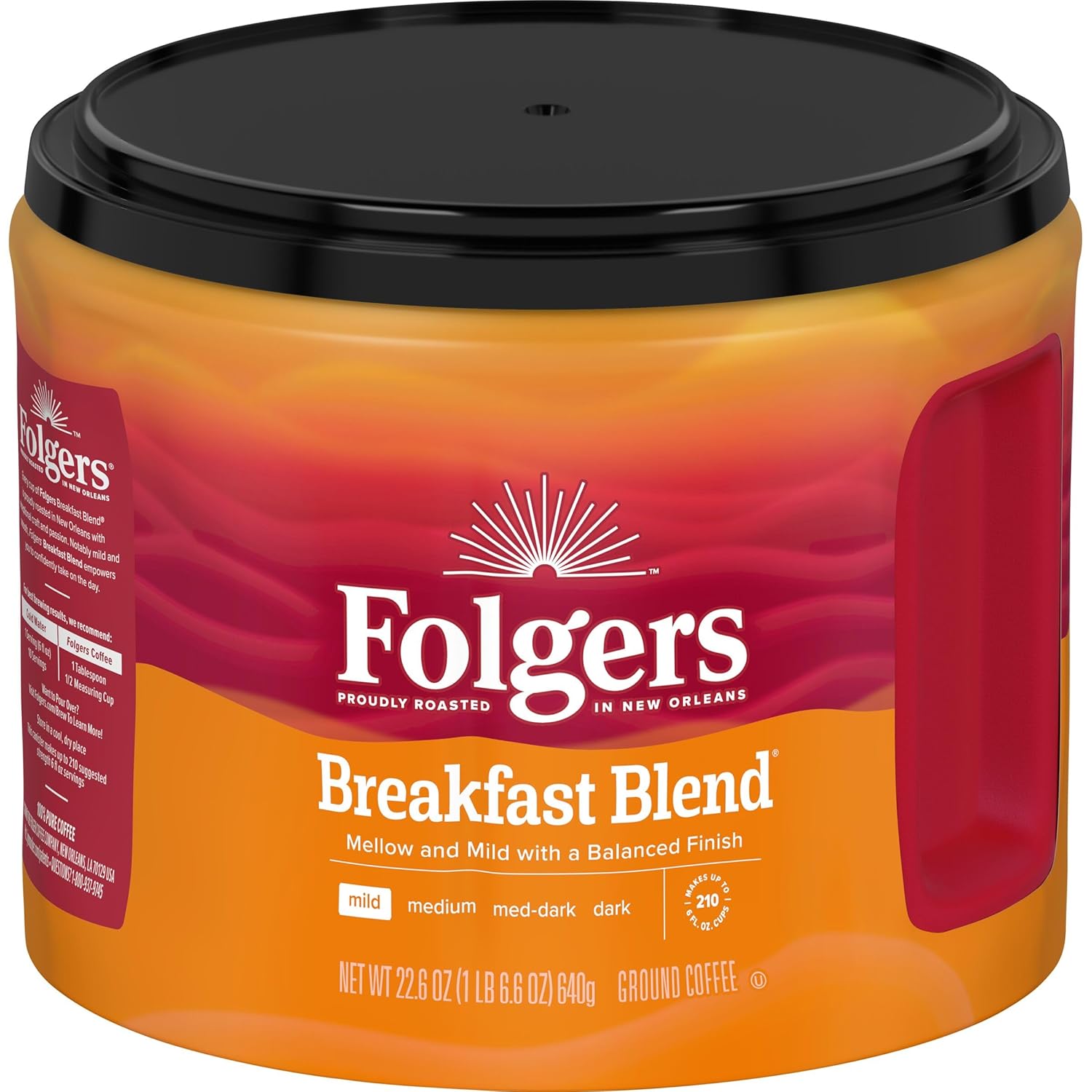 Folgers Breakfast Blend Mild Roast Ground Coffee, 22.6 Ounces (Pack of 6) - View 4