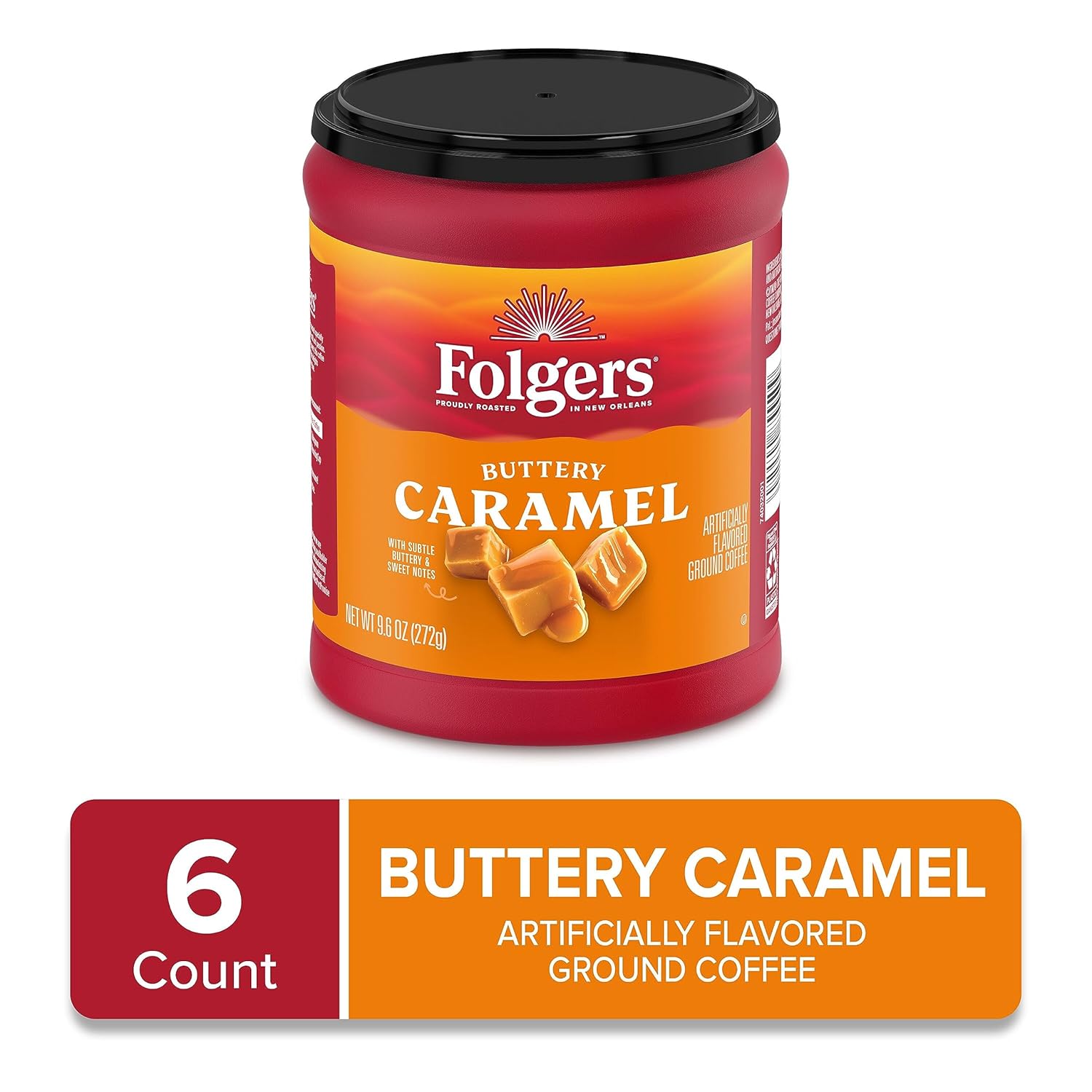 Folgers Buttery Caramel Flavored Ground Coffee, 9.6 Ounce Canister (Pack of 6) - View 2
