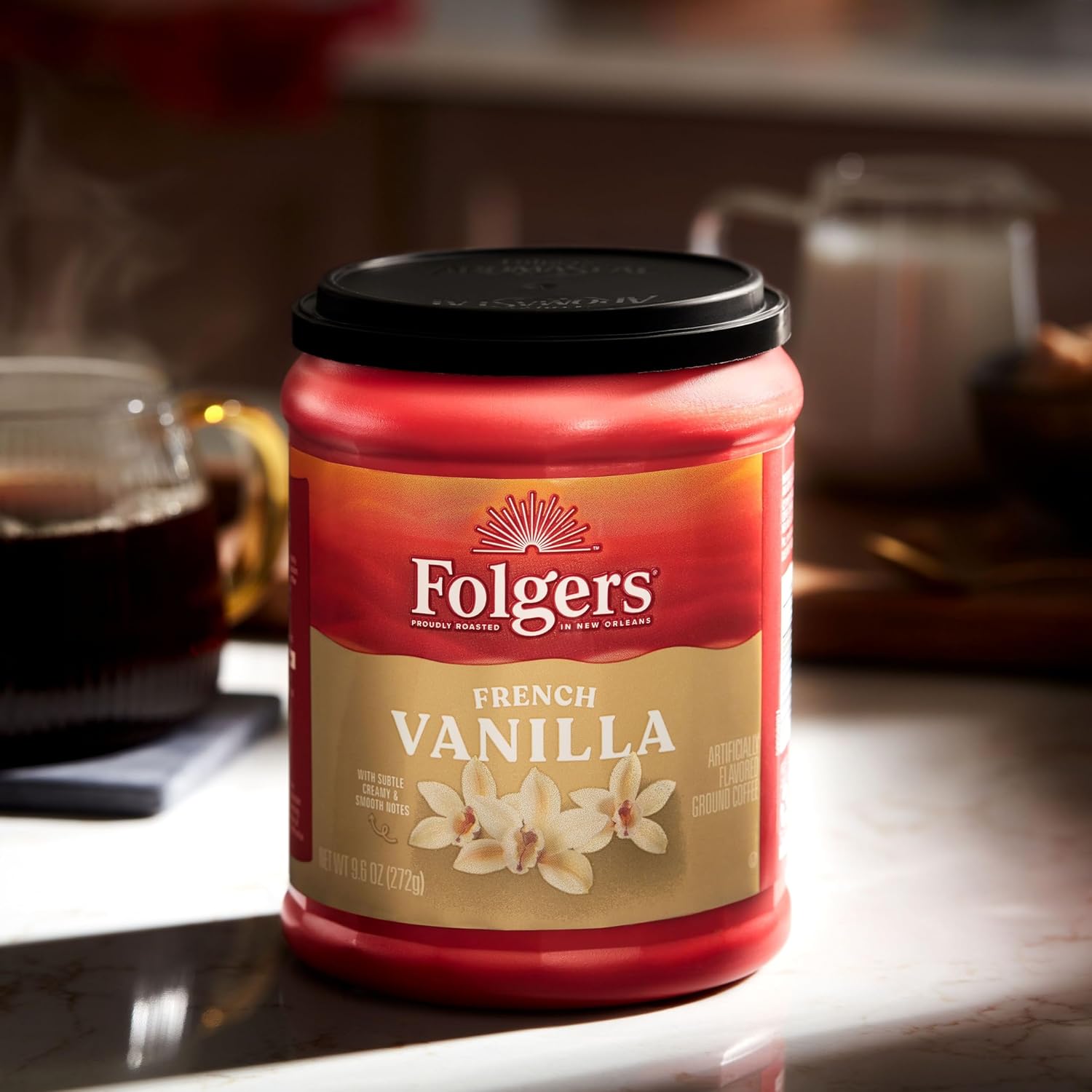 Folgers French Vanilla Flavored Ground Coffee, 9.6 Ounce Canister (Pack of 6) - View 5