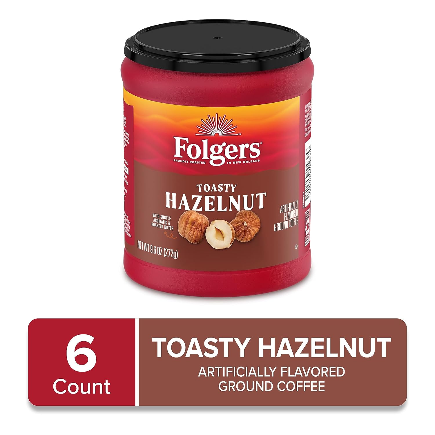 Folgers Toasty Hazelnut Flavored Ground Coffee, 9.6 Ounce Canister (Pack of 6) - View 2