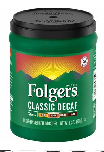 Folgers Decaf Coffee, Ground Coffee, Classic Medium Roast, 9.6 Ounce Canister