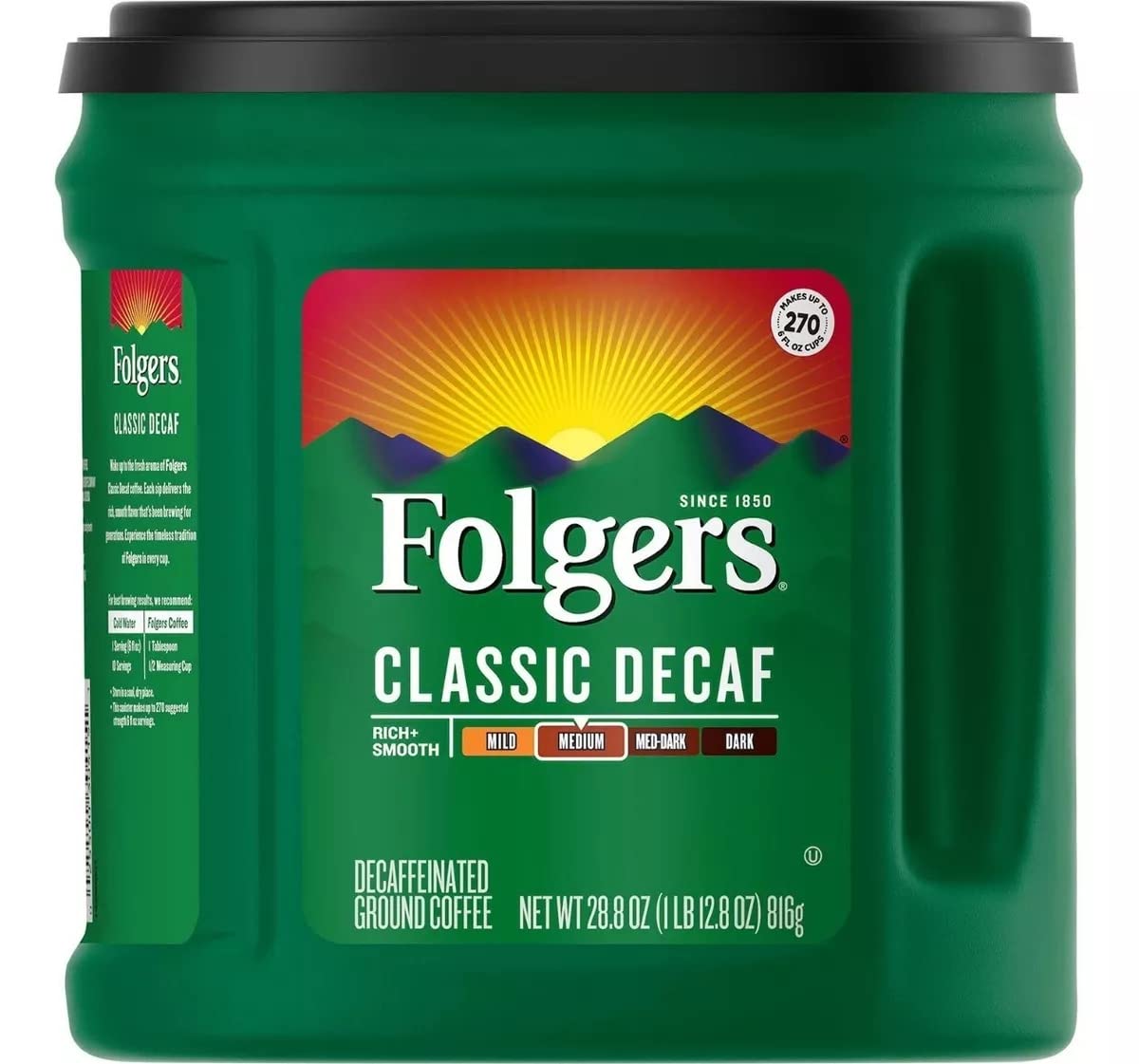 Folgers Ground Decaf Classic Medium Roast Coffee, Pack of 1, 33.9 Ounce, 1.8