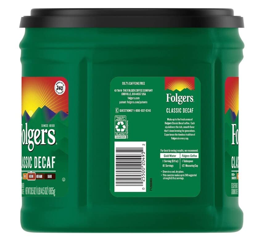 Folgers Ground Decaf Classic Medium Roast Coffee, Pack of 1, 33.9 Ounce, 1.8 - View 2