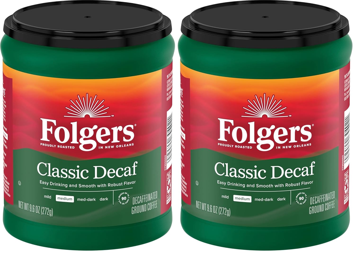 Folgers Decaf Coffee, Ground Coffee, Classic Medium Roast, 9.6 Ounce Canister