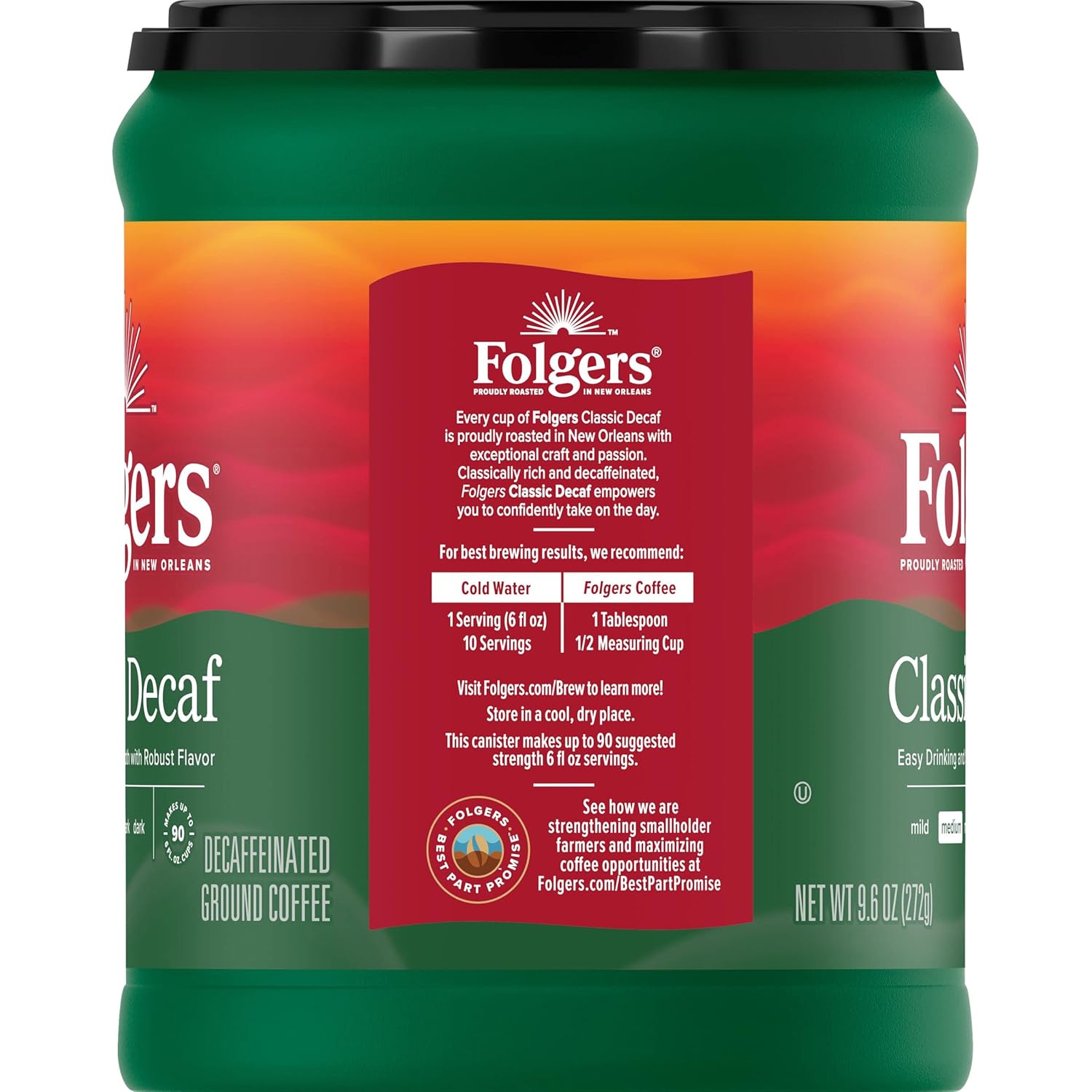 Folgers Decaf Coffee, Ground Coffee, Classic Medium Roast, 9.6 Ounce Canister - View 6