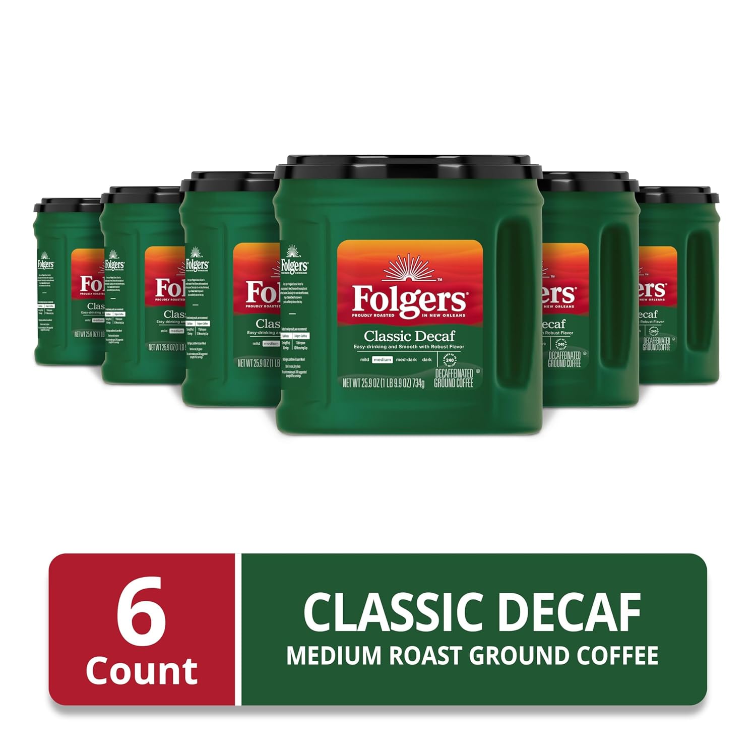 Folgers Classic Decaf Medium Roast Ground Coffee, 25.9 Ounces (Pack of 6) - View 2