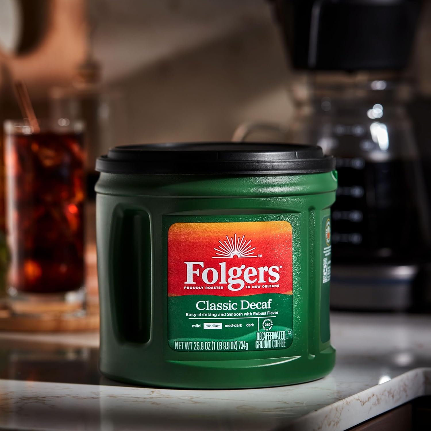 Folgers Classic Decaf Medium Roast Ground Coffee, 25.9 Ounces (Pack of 6) - View 6