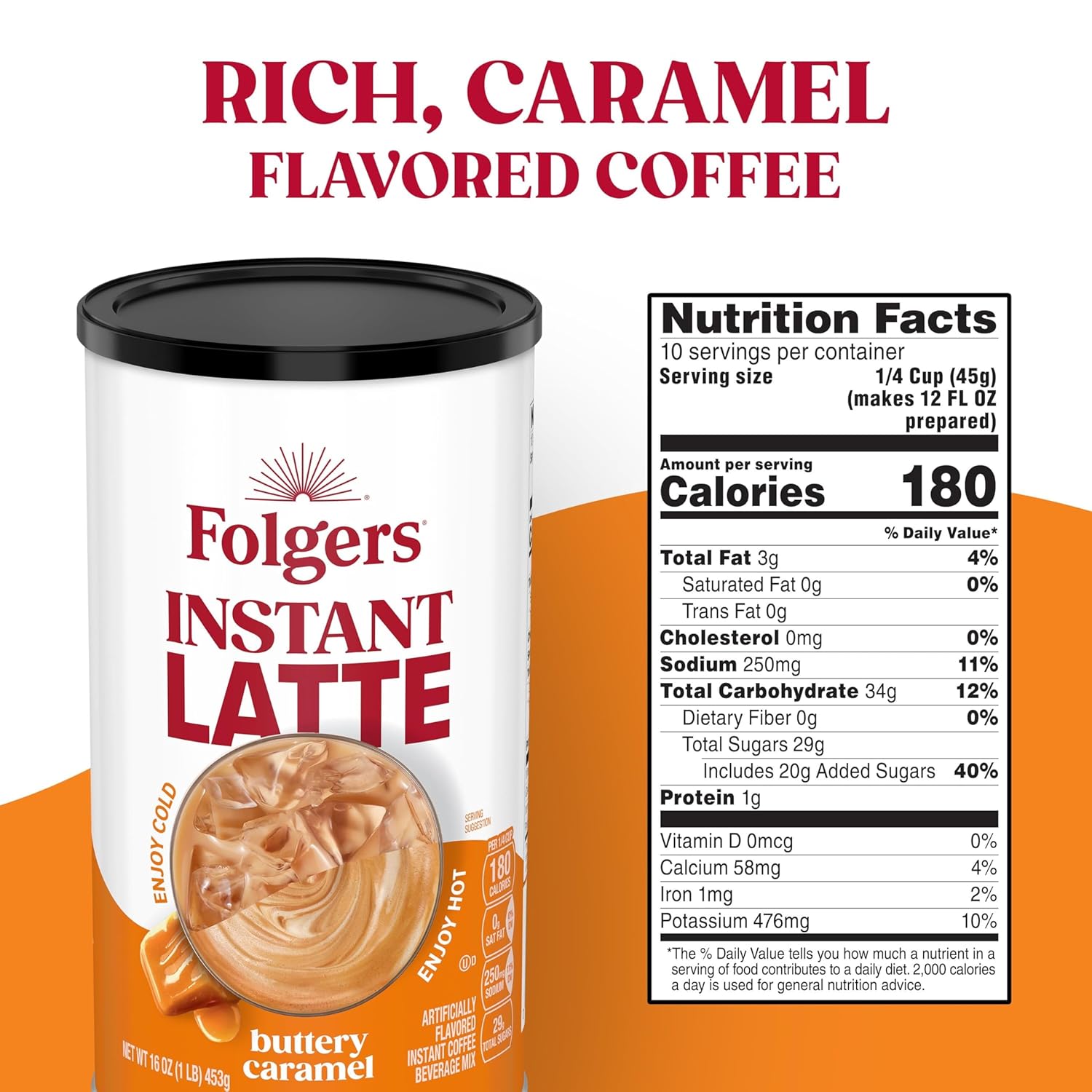Folgers Buttery Caramel Flavored Instant Latte, 16 Ounce (Pack of 6) - View 2