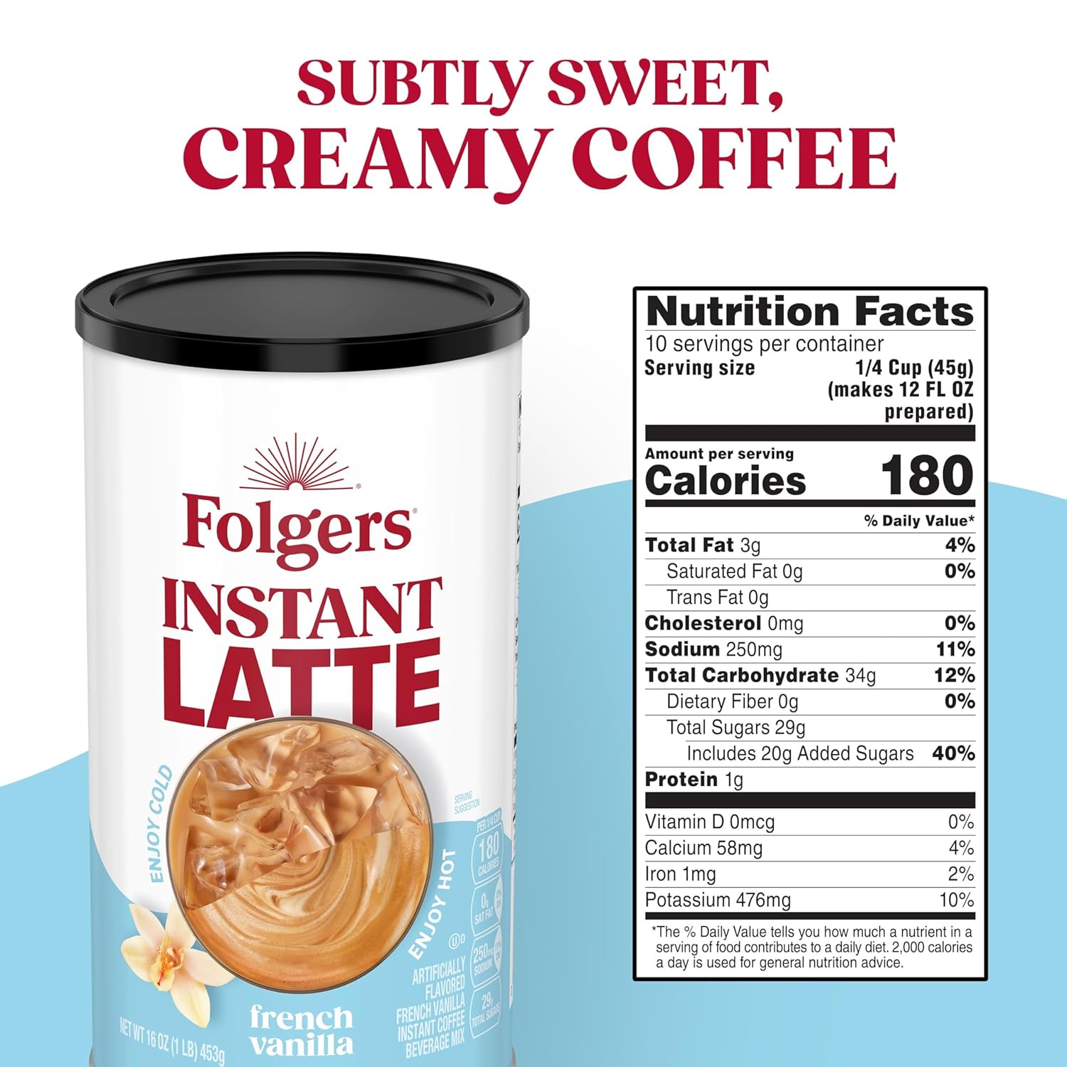 Folgers French Vanilla Flavored Instant Latte, 16 Ounce (Pack of 6) - View 2