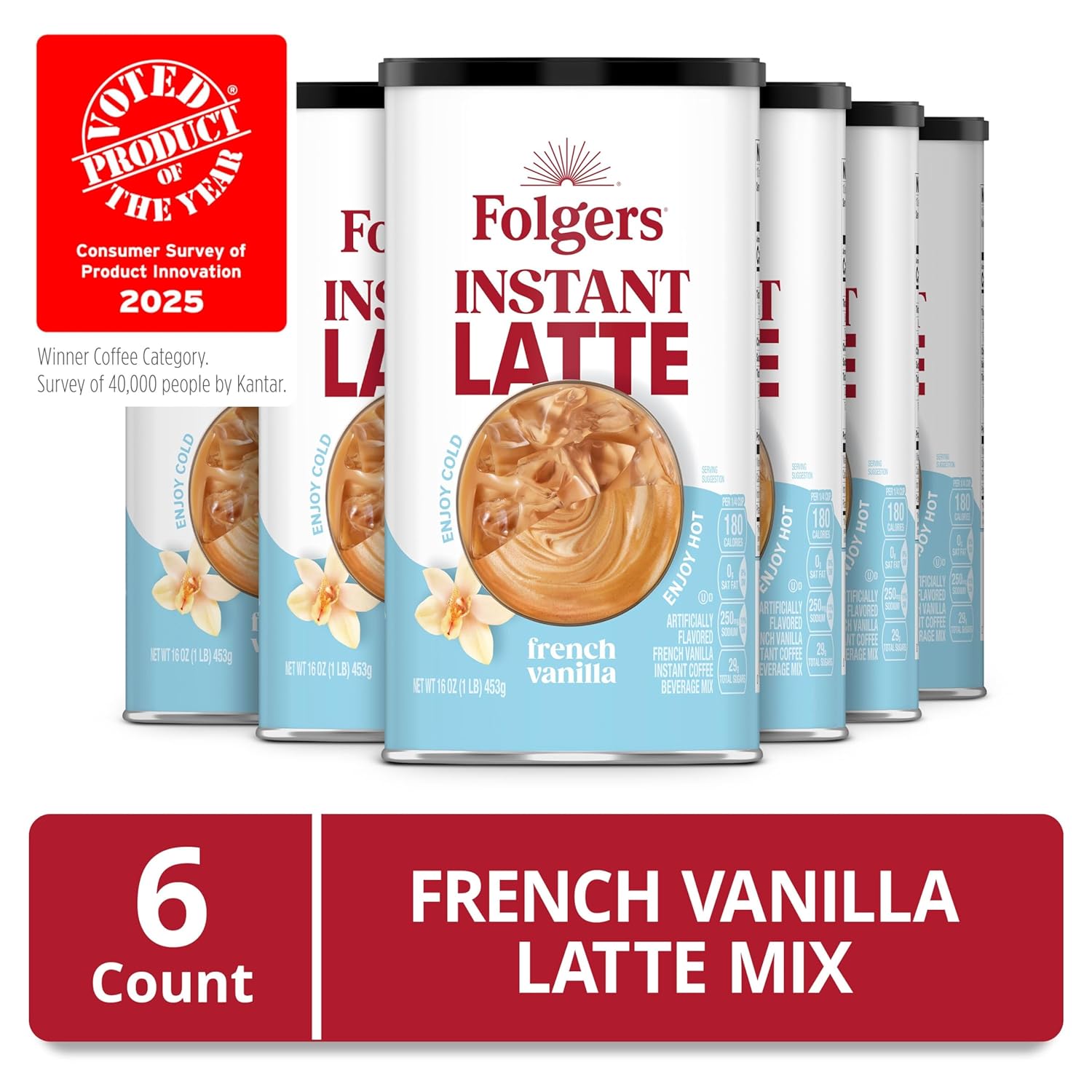 Folgers French Vanilla Flavored Instant Latte, 16 Ounce (Pack of 6) - View 4