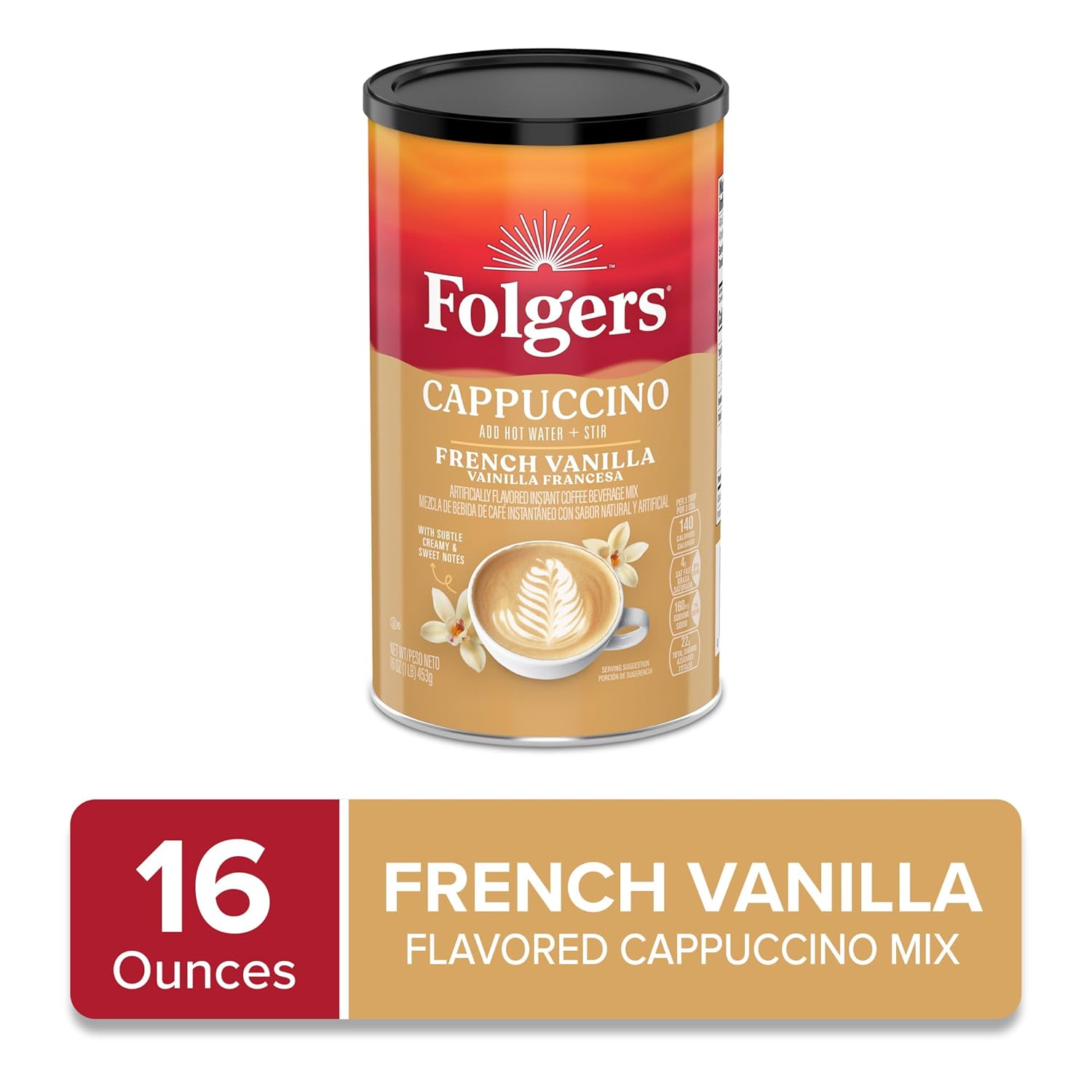Folgers French Vanilla Flavored Cappuccino Mix, Instant Coffee Beverage, 16 - View 3