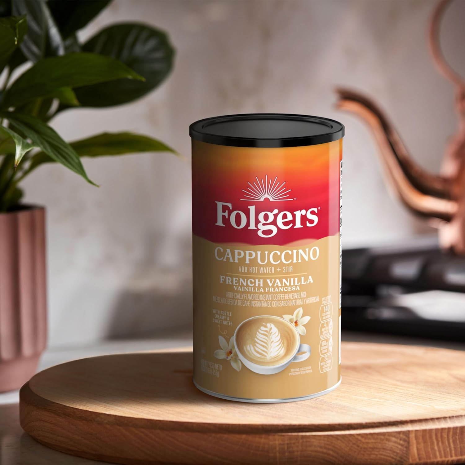 Folgers French Vanilla Flavored Cappuccino Mix, Instant Coffee Beverage, 16 - View 6