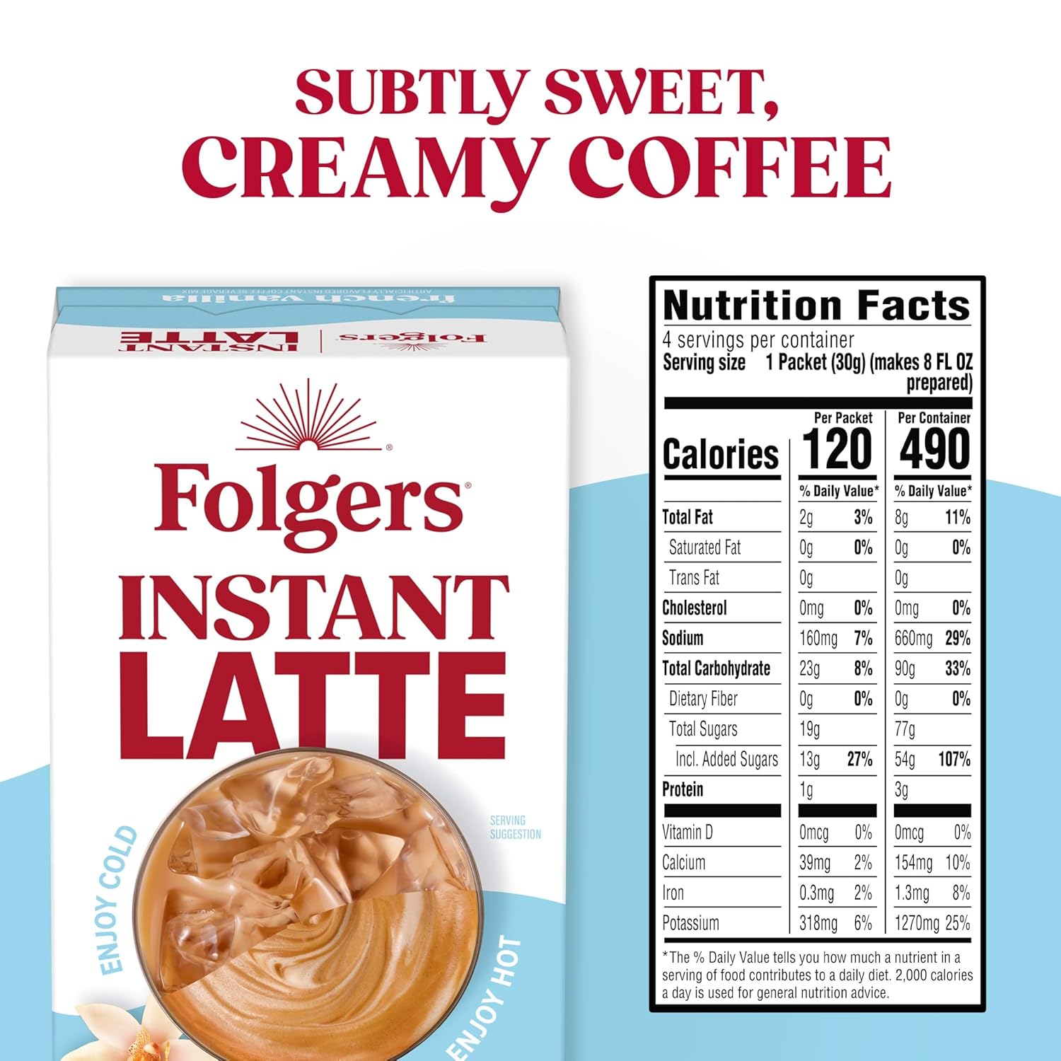 Folgers French Vanilla Flavored Instant Latte, 4 Single Serve Packets (Pack of - View 2