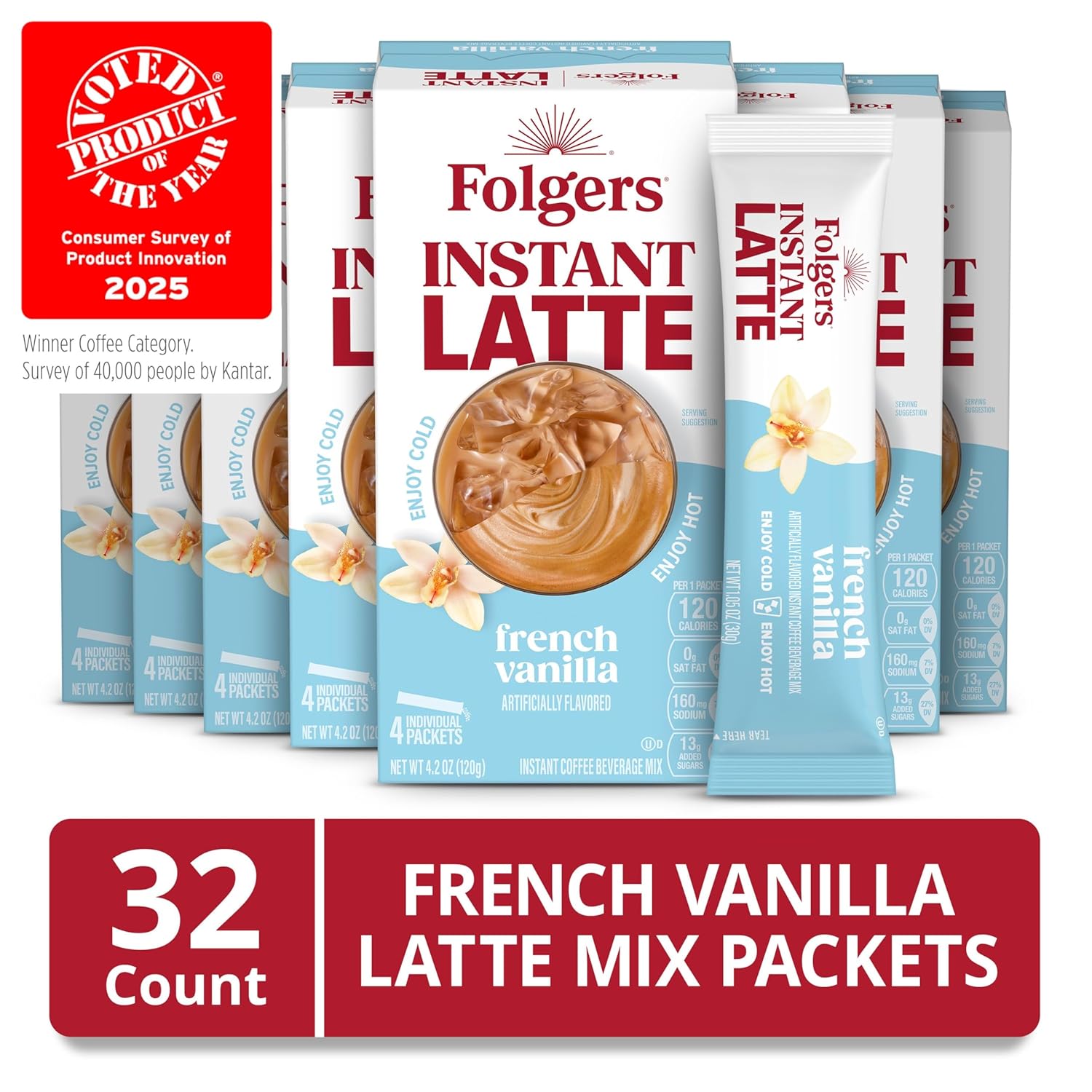 Folgers French Vanilla Flavored Instant Latte, 4 Single Serve Packets (Pack of - View 4