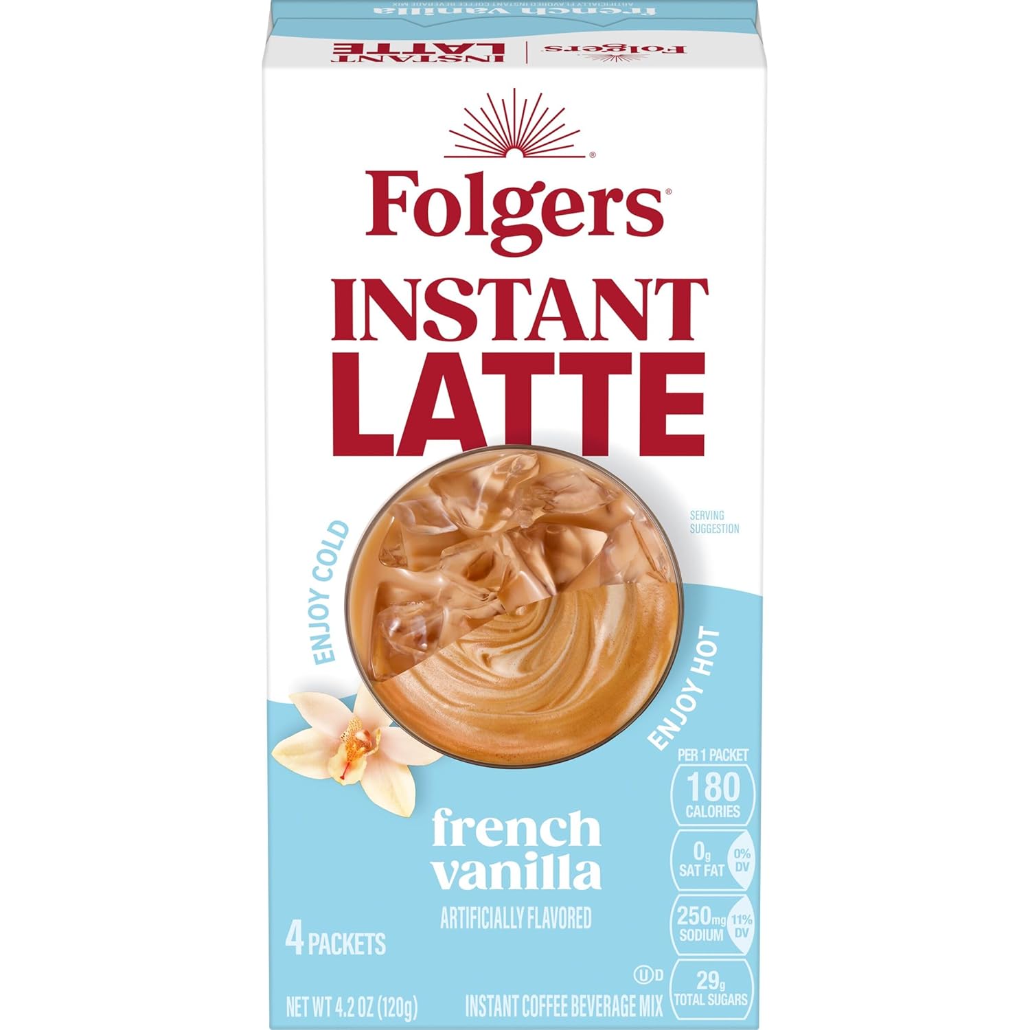 Folgers French Vanilla Flavored Instant Latte, 4 Single Serve Packets (Pack of - View 5