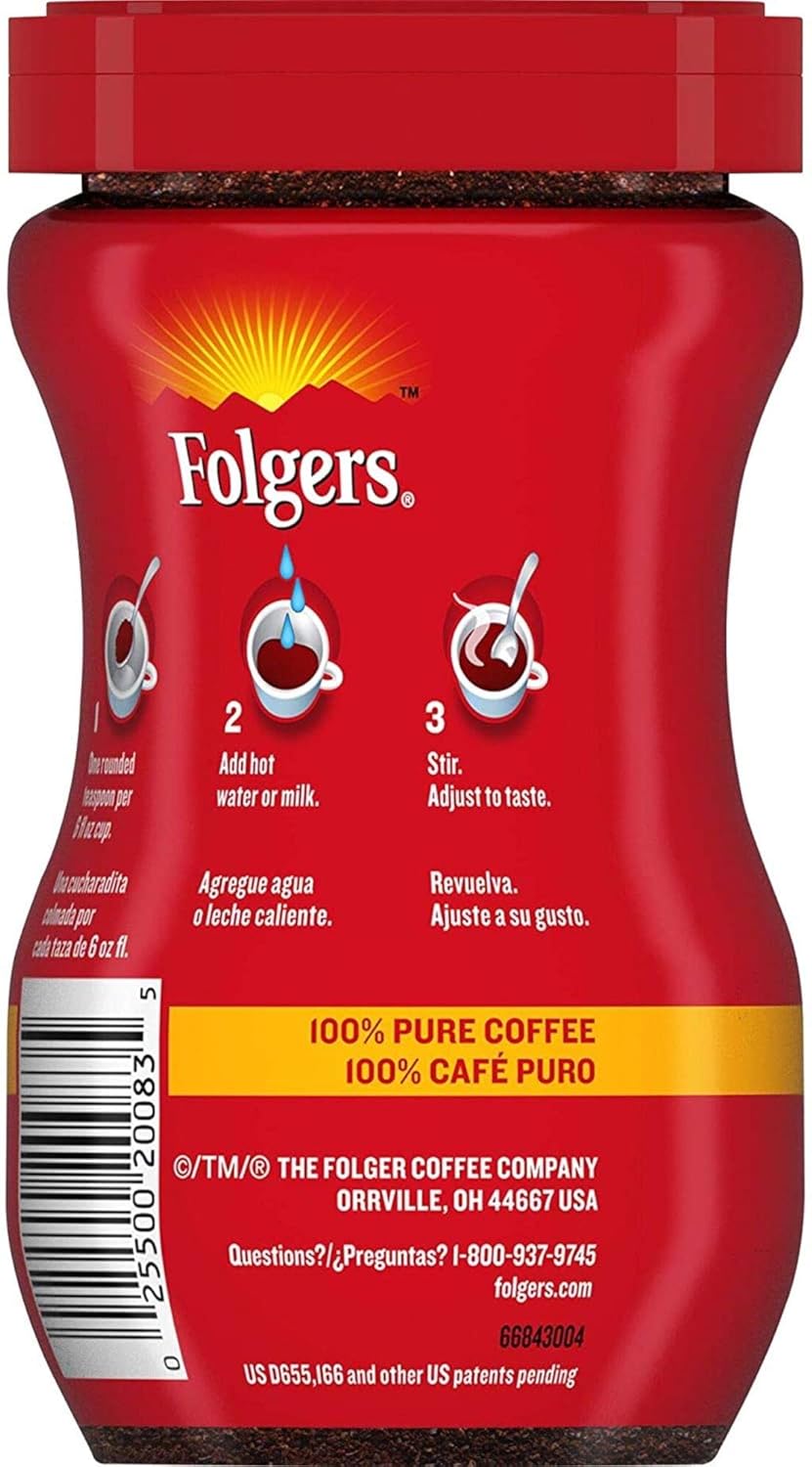 Folgers 20083 Classic Roast Instant Coffee Crystals, 3 Ounces, 100% Pure - View 2