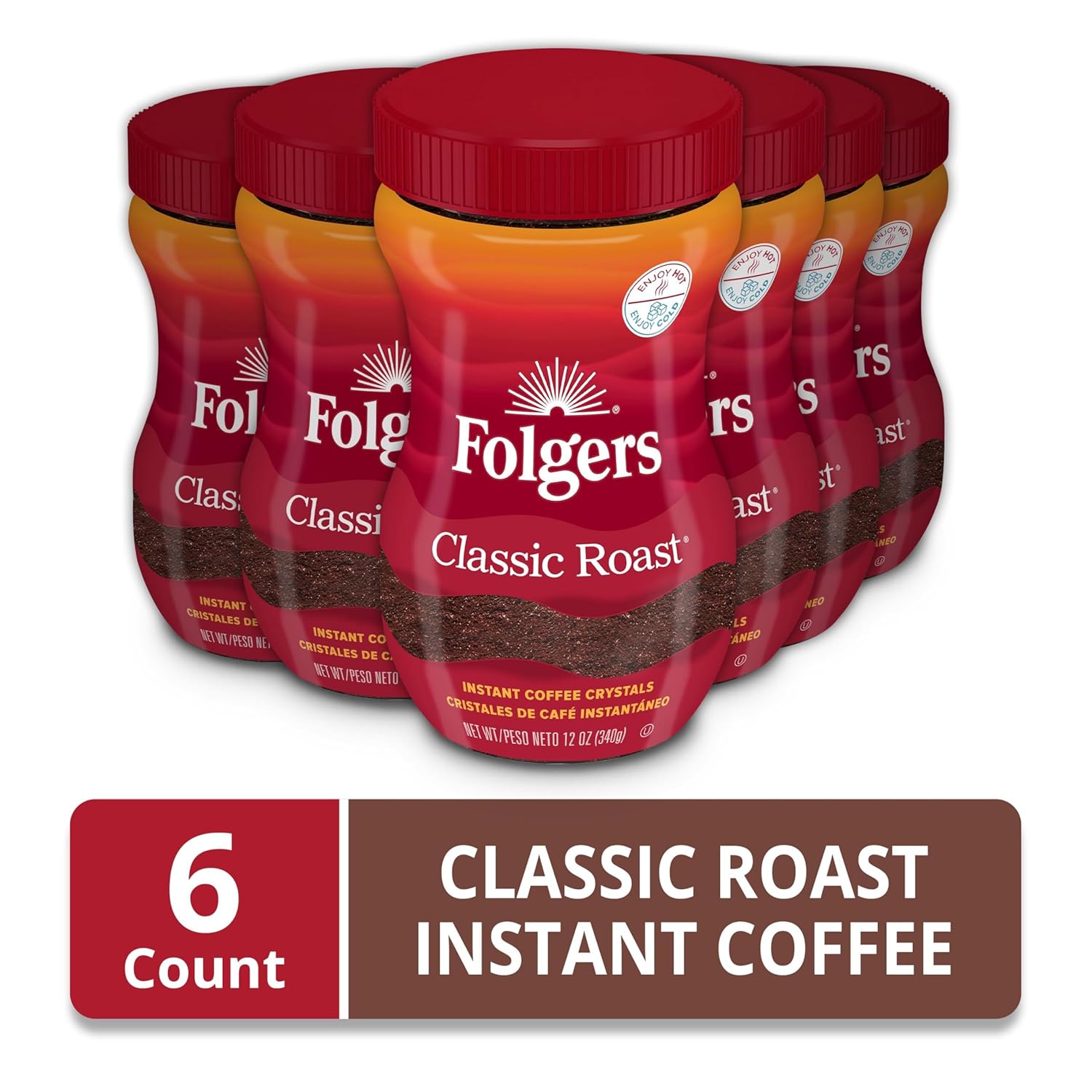 Folgers Classic Roast Instant Coffee, 12 Ounces (Pack of 6) - View 3