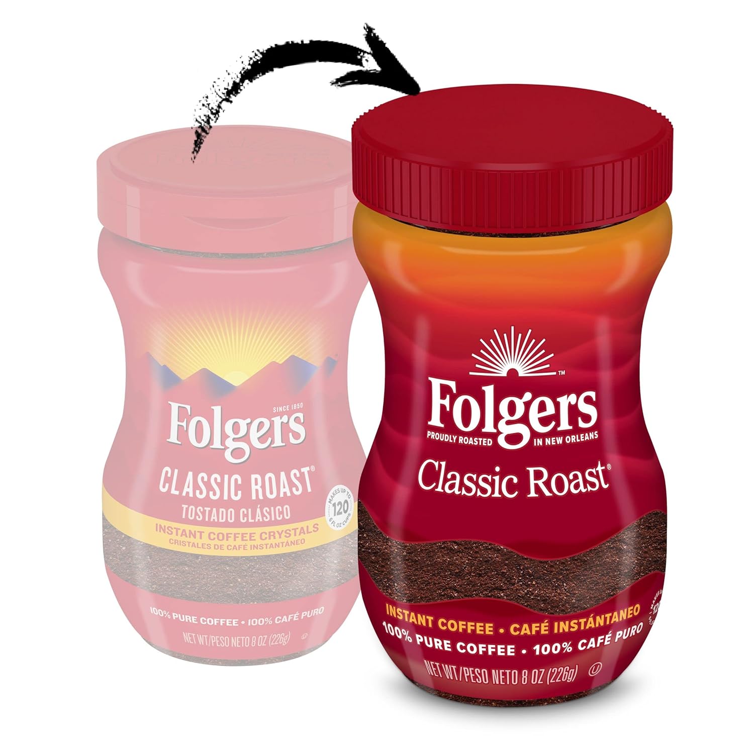 Folgers Classic Roast Instant Coffee Crystals, 8 Ounces (Pack of 2) - View 2
