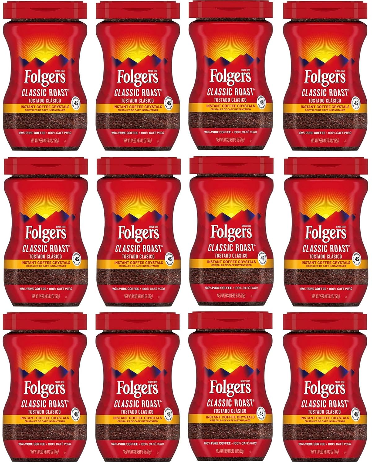 Folgers 20083 Classic Roast Instant Coffee Crystals, 3 Ounces, 100% Pure