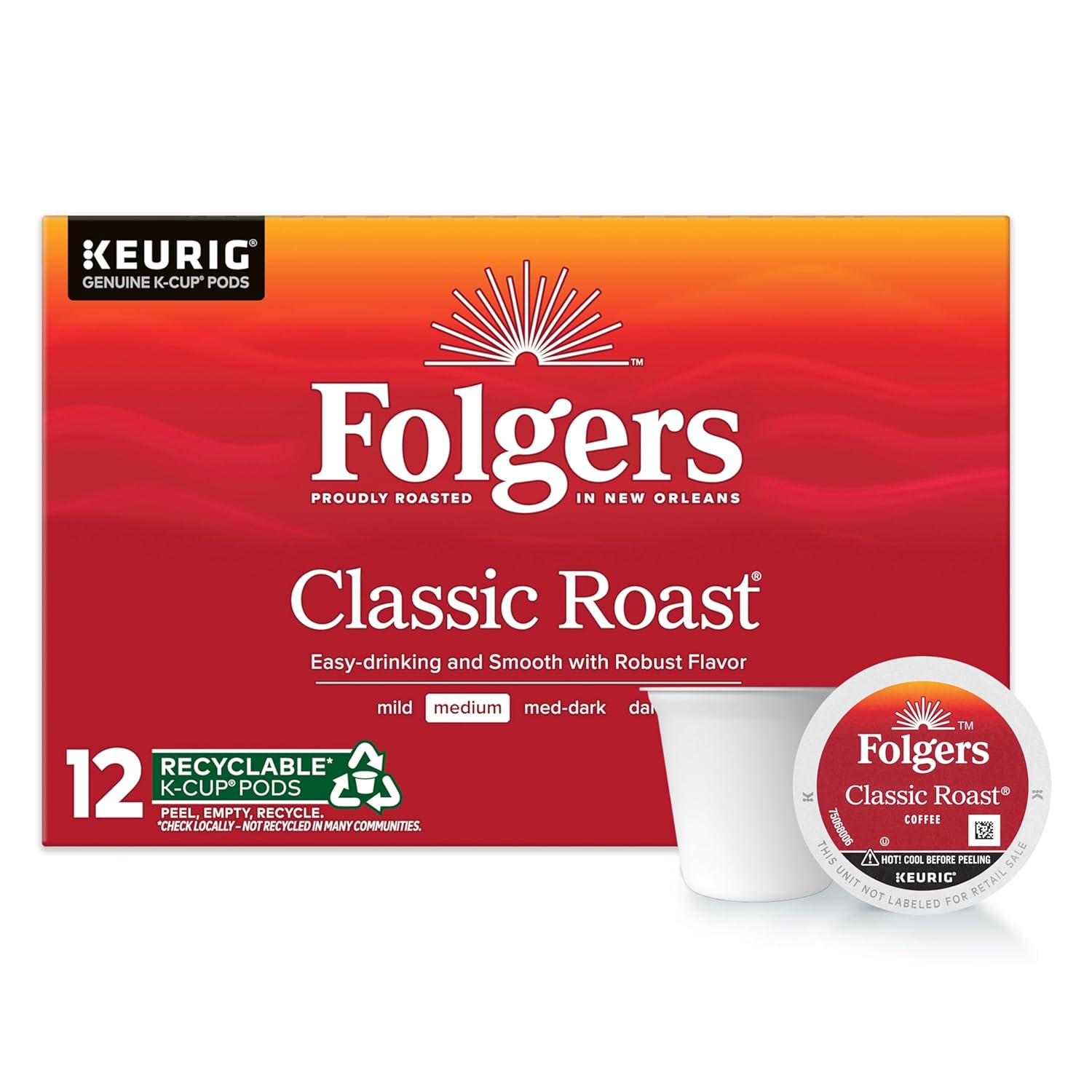 Folgers Classic Roast, Medium Roast Coffee, Keurig K-Cup Pods, 12 Count Boxes - View 5