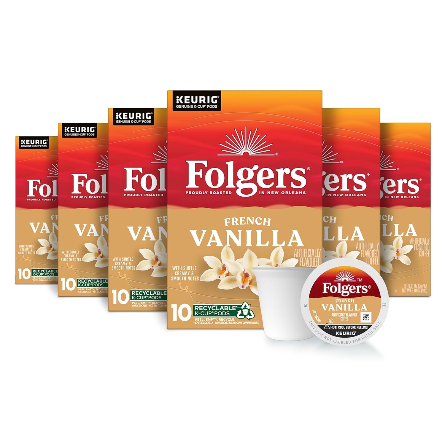 Folgers French Vanilla Artificially Flavored Coffee, Keurig K-Cup pods, 10