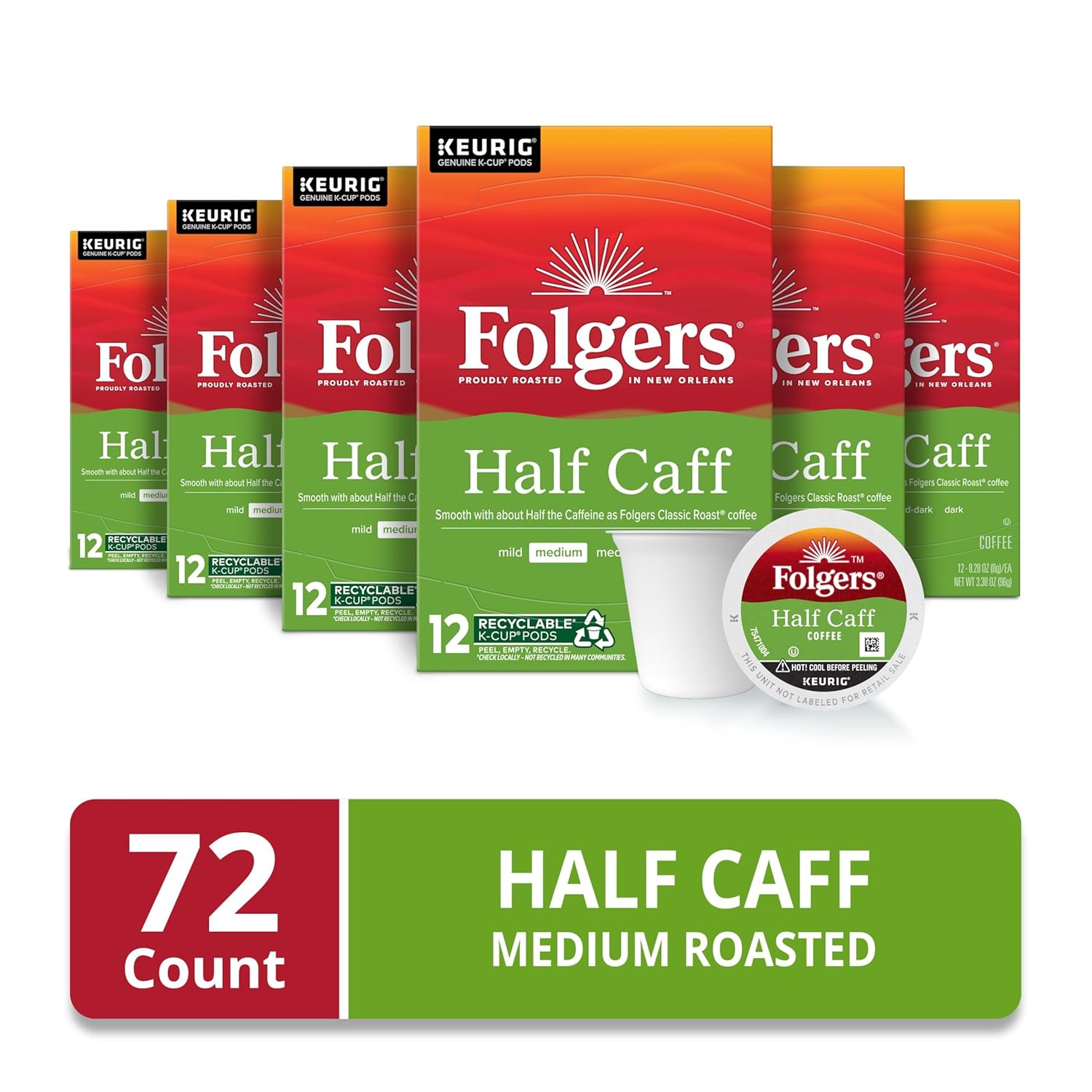 Folgers Half-Caff Medium Roast Coffee, 72 Keurig K-Cup Pods - View 2
