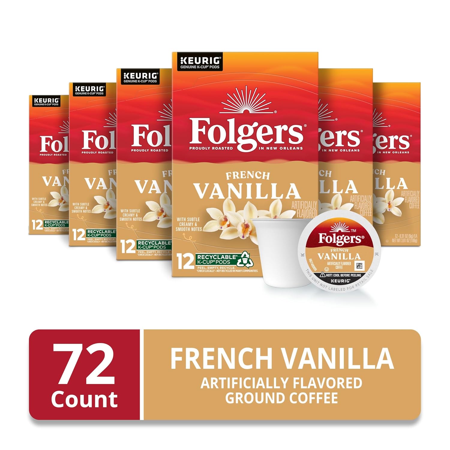 Folgers French Vanilla Flavored Coffee, 72 Keurig K-Cup Pods - View 2