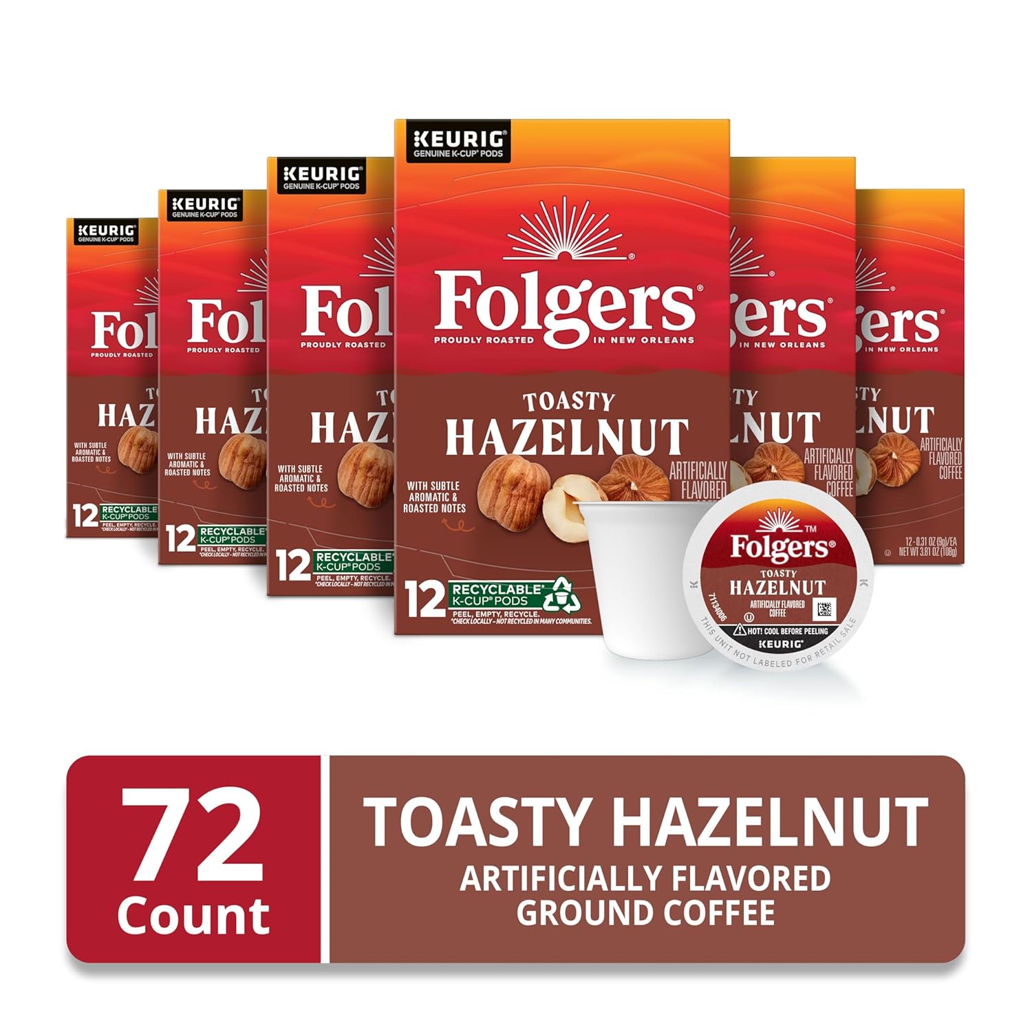 Folgers Toasty Hazelnut Flavored Coffee, 72 Keurig K-Cup Pods - View 2