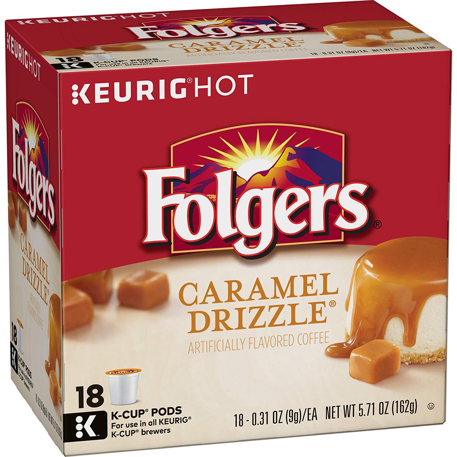 Folgers Caramel Drizzle Flavored Coffee, K-Cup Pods for Keurig K-Cup Brewers,
