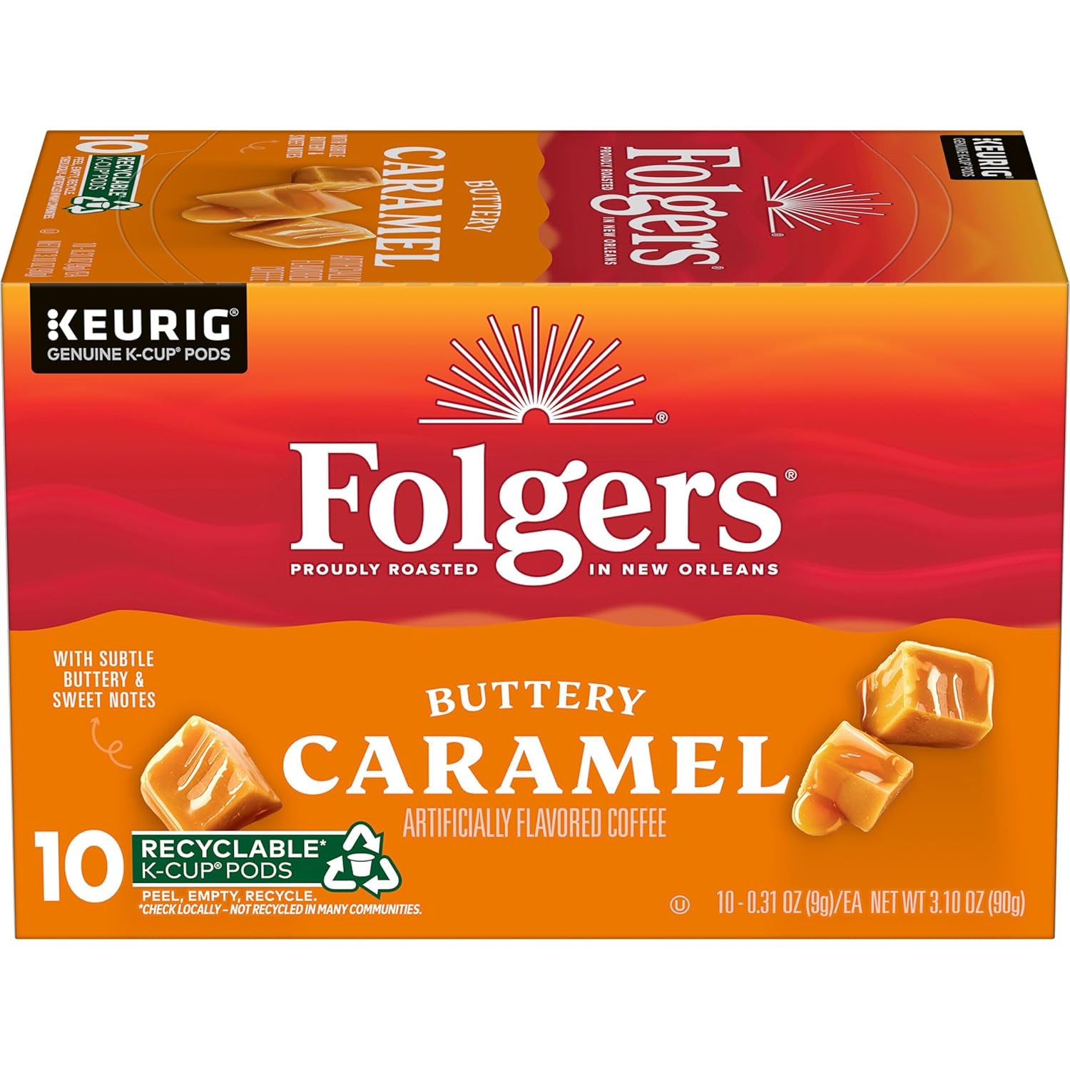 Folgers Buttery Caramel Artificially Flavored Coffee, Keurig K-Cup Pods, 10