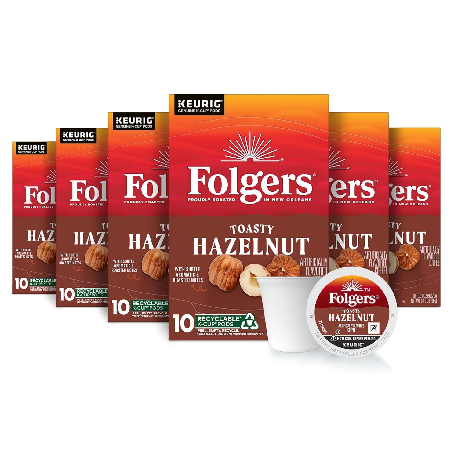 Folgers Toasty Hazelnut Artificially Flavored Coffee, Keurig K-Cup pods, 10