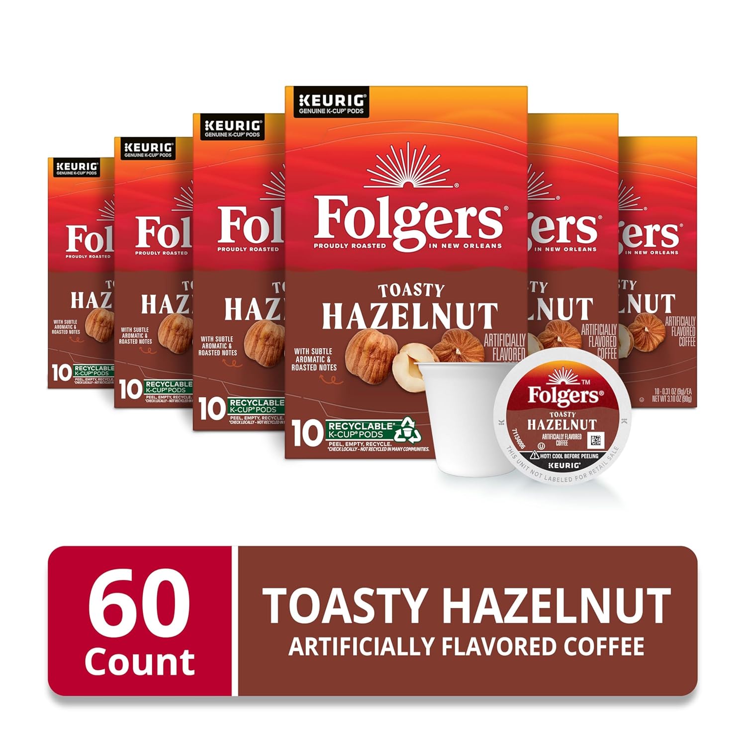 Folgers Toasty Hazelnut Artificially Flavored Coffee, Keurig K-Cup pods, 10 - View 2