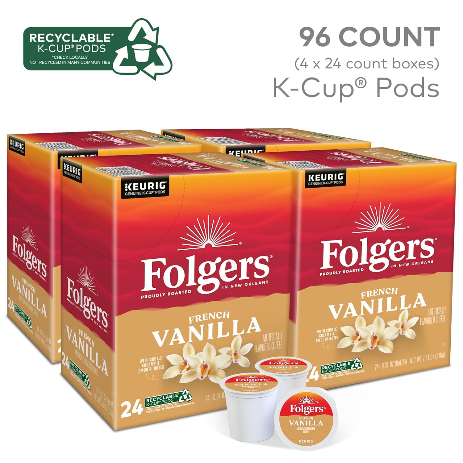 Folgers Vanilla Biscotti Flavored Coffee, 96 Keurig K-Cup Pods - View 2