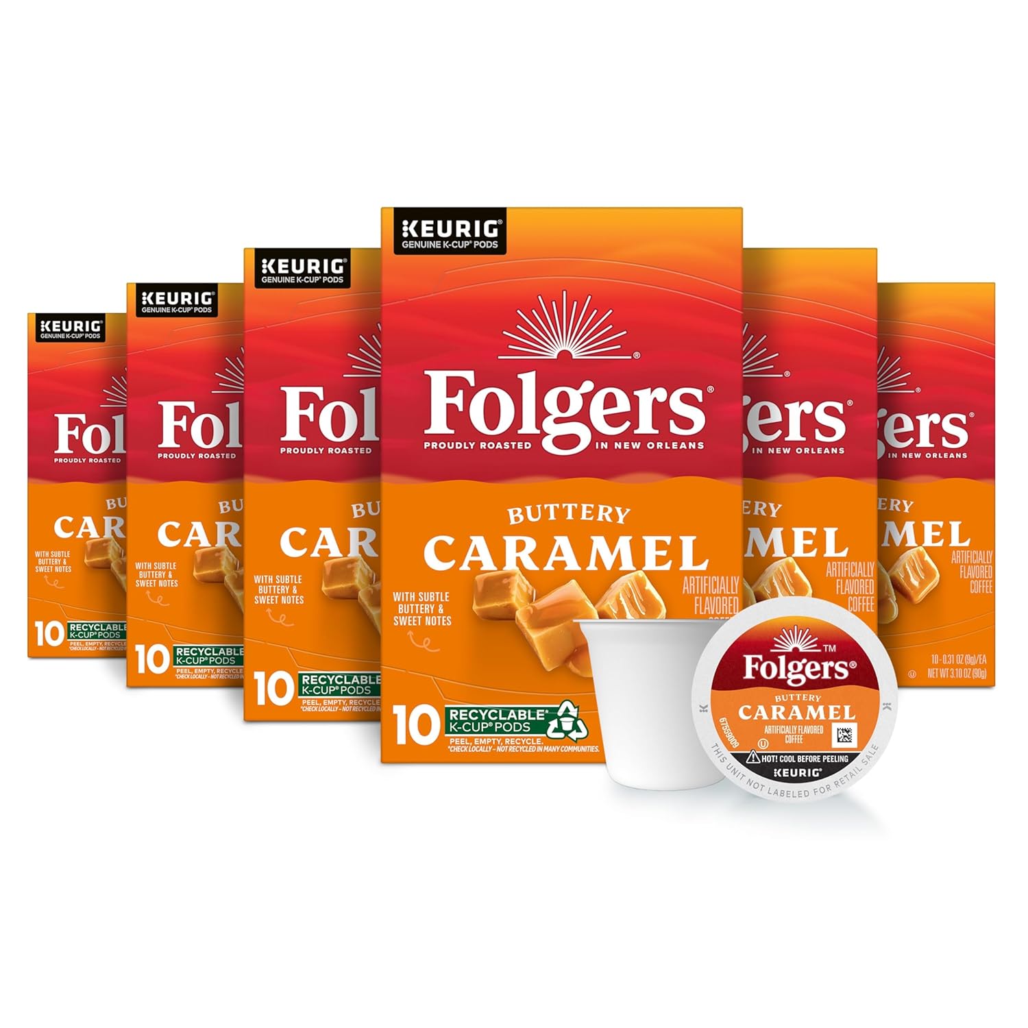Folgers Buttery Caramel Artificially Flavored Coffee, Keurig K-Cup Pods, 10